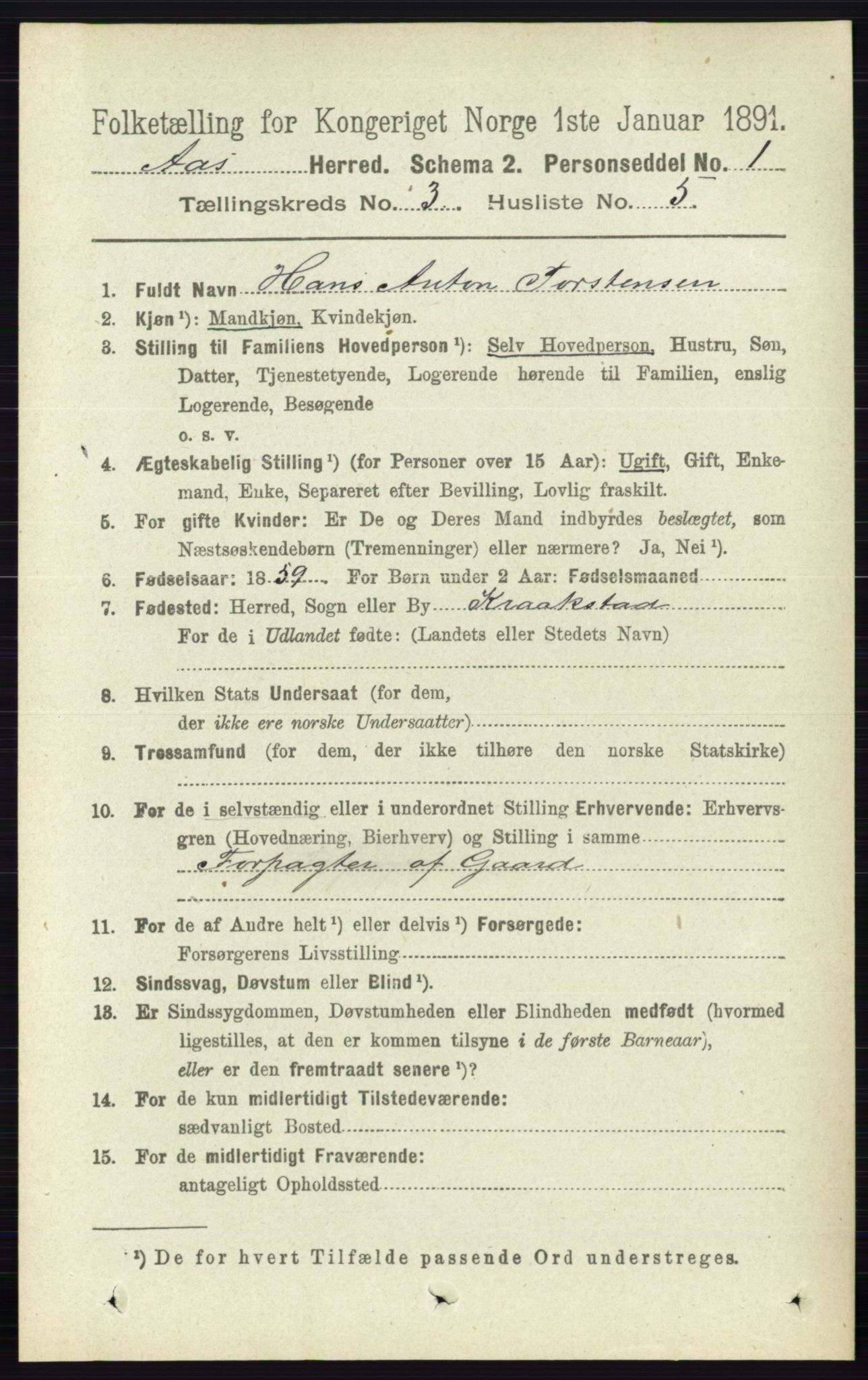 RA, 1891 census for 0214 Ås, 1891, p. 2156