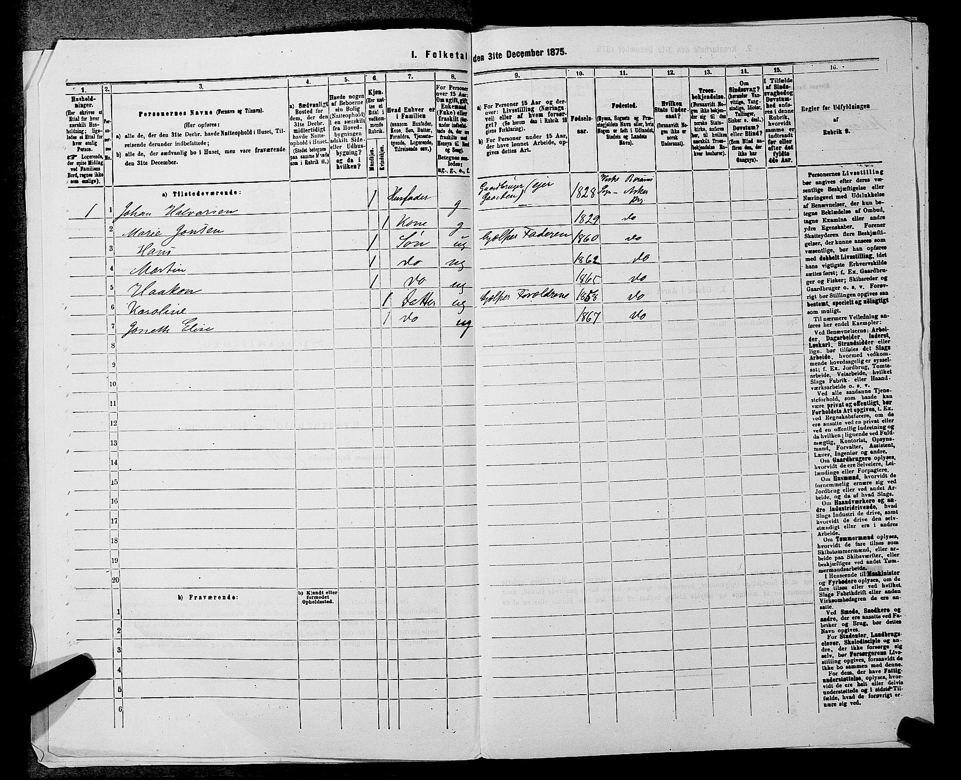 RA, 1875 census for 0220P Asker, 1875, p. 2509