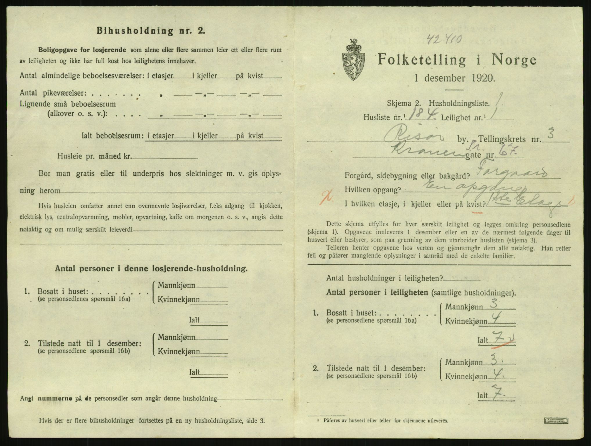 SAK, 1920 census for Risør, 1920, p. 3031