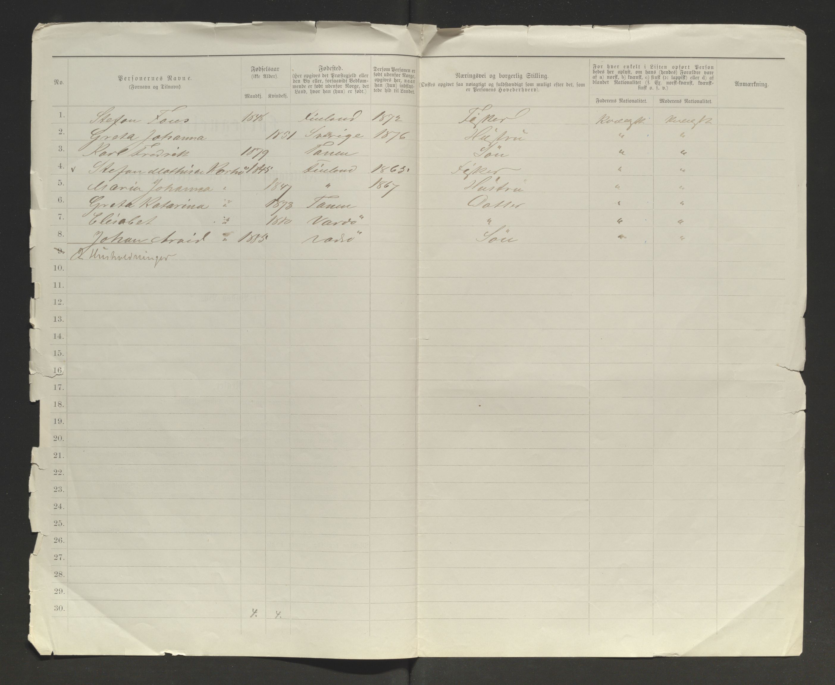 SATØ, 1885 census for 2003 Vadsø, 1885, p. 100b