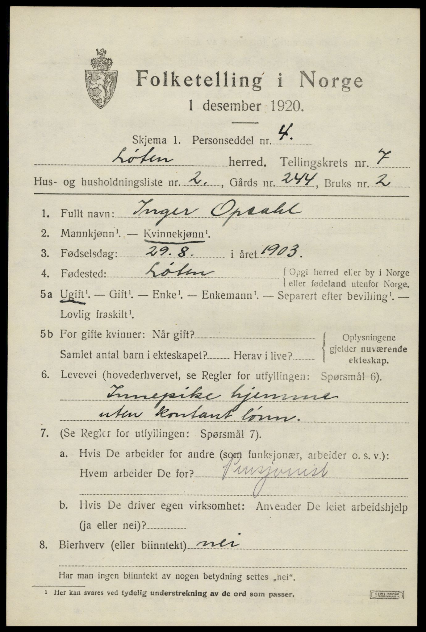 SAH, 1920 census for Løten, 1920, p. 13793