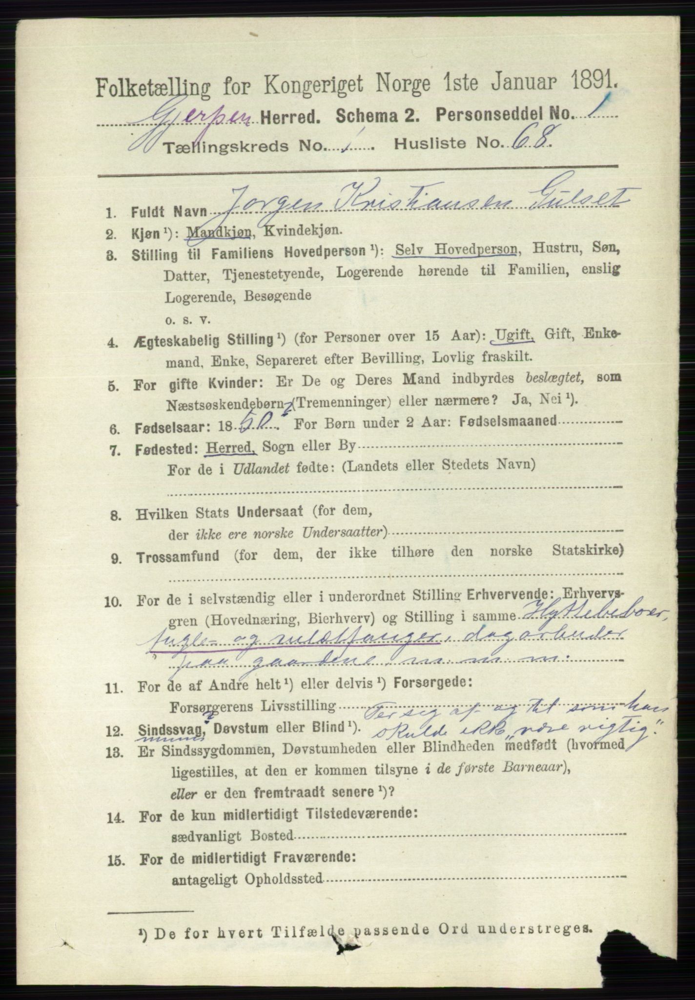 RA, 1891 census for 0812 Gjerpen, 1891, p. 644