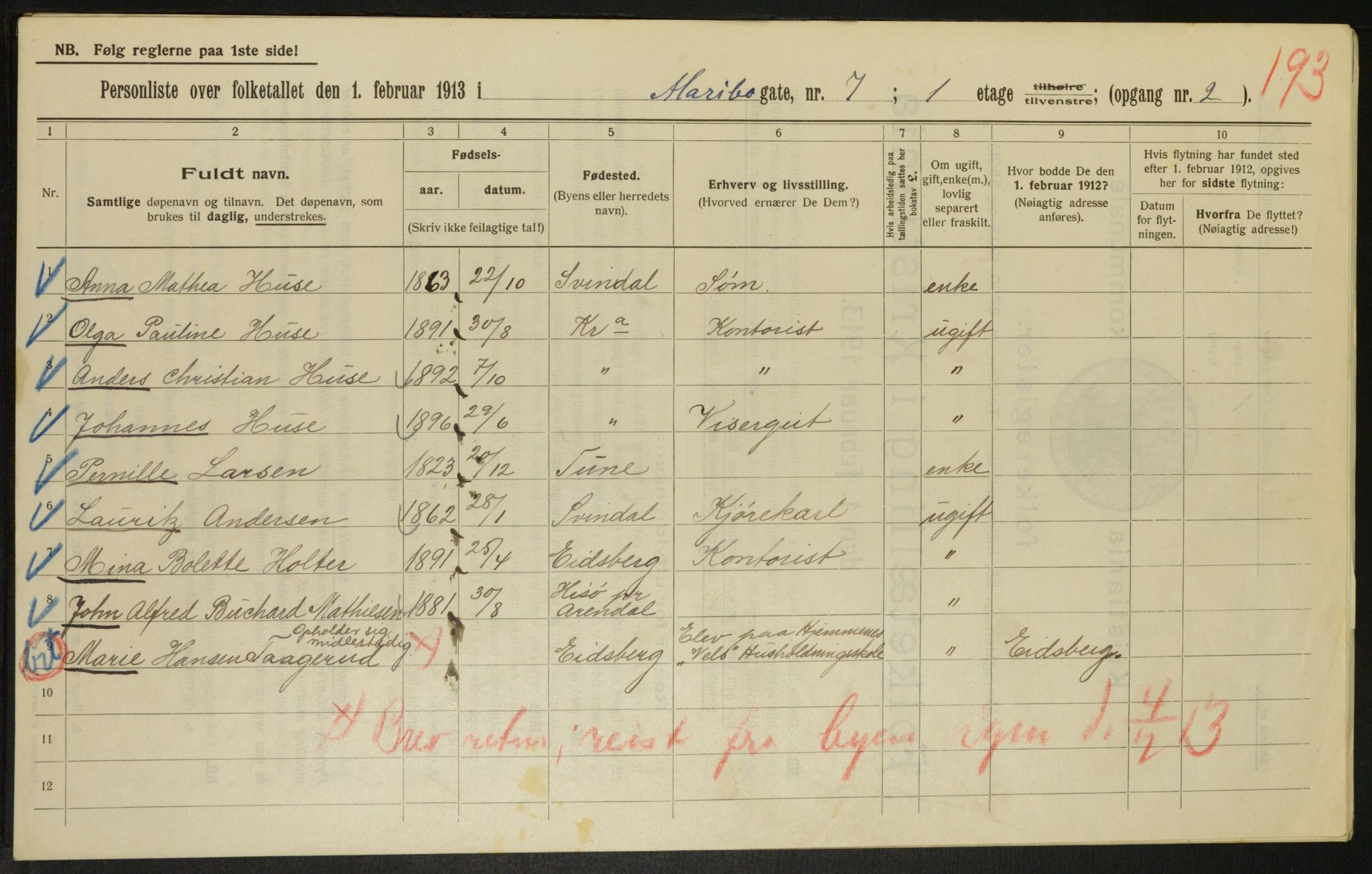 OBA, Municipal Census 1913 for Kristiania, 1913, p. 60226