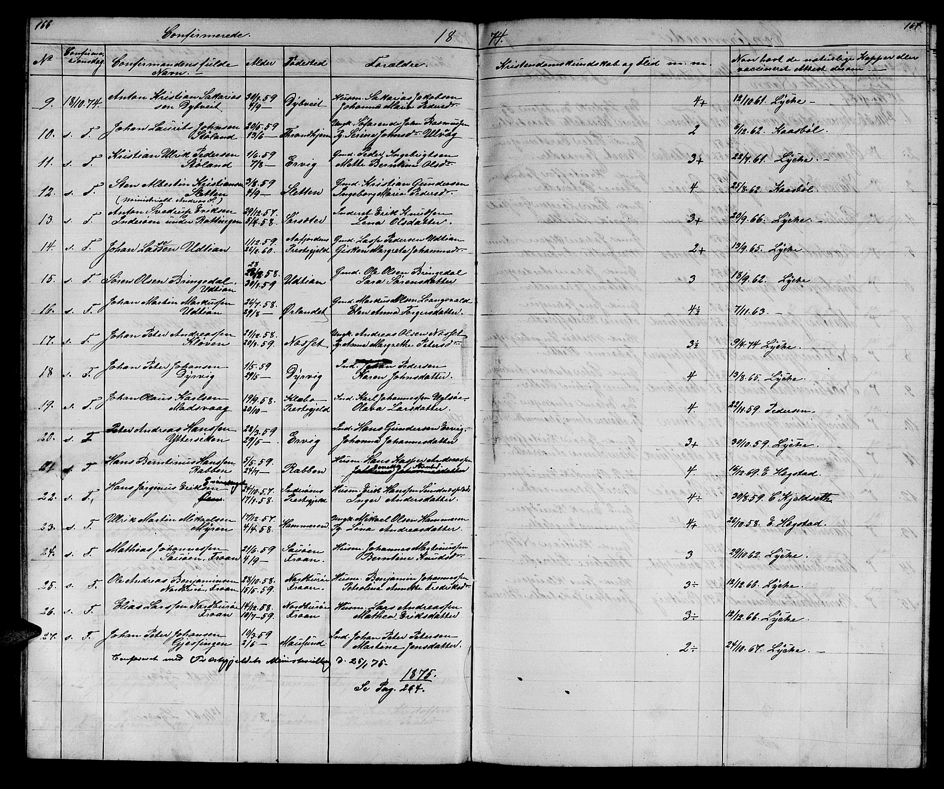 Ministerialprotokoller, klokkerbøker og fødselsregistre - Sør-Trøndelag, SAT/A-1456/640/L0583: Parish register (copy) no. 640C01, 1866-1877, p. 166-167
