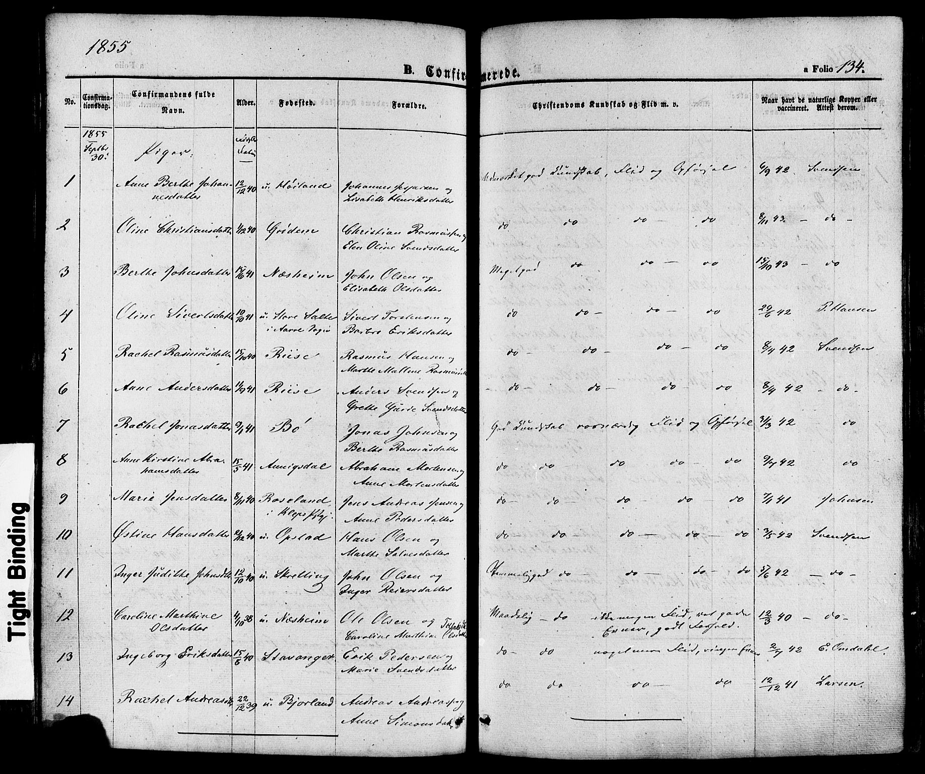 Hå sokneprestkontor, AV/SAST-A-101801/001/30BA/L0008: Parish register (official) no. A 7, 1853-1878, p. 134