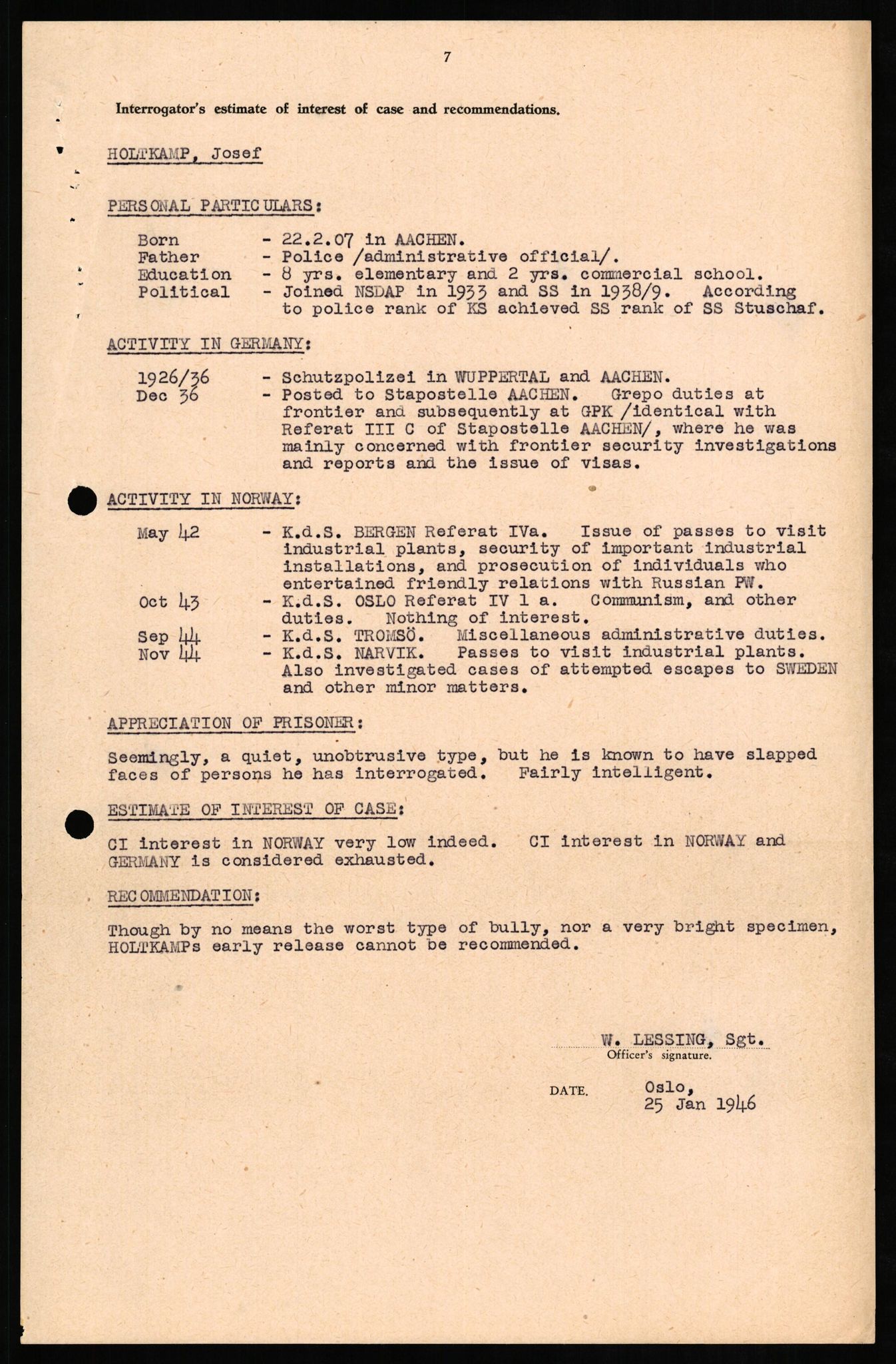 Forsvaret, Forsvarets overkommando II, AV/RA-RAFA-3915/D/Db/L0013: CI Questionaires. Tyske okkupasjonsstyrker i Norge. Tyskere., 1945-1946, p. 434