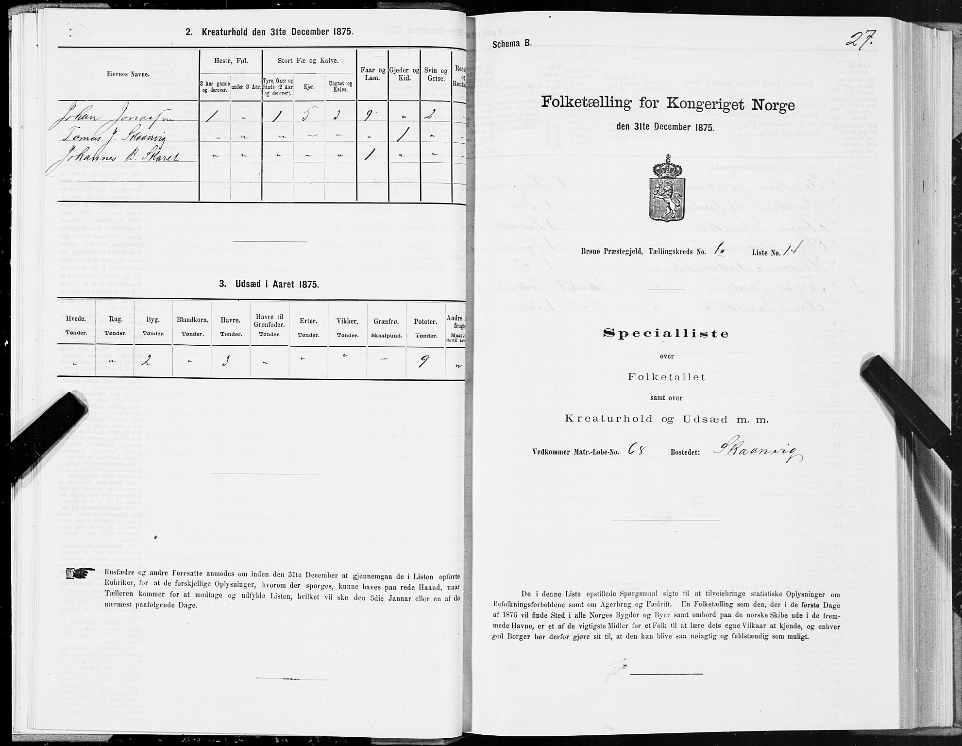 SAT, 1875 census for 1814P Brønnøy, 1875, p. 1027