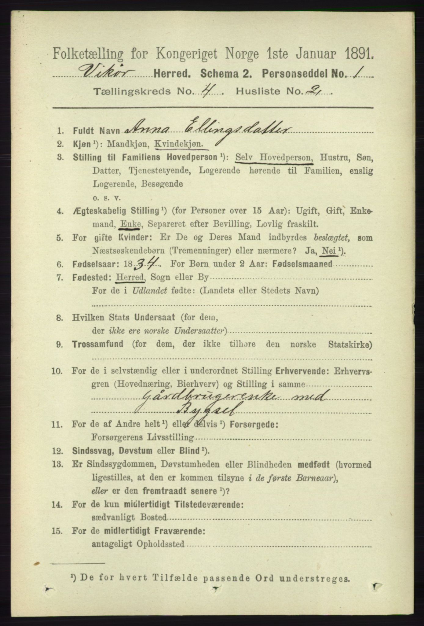 RA, 1891 census for 1238 Vikør, 1891, p. 1092