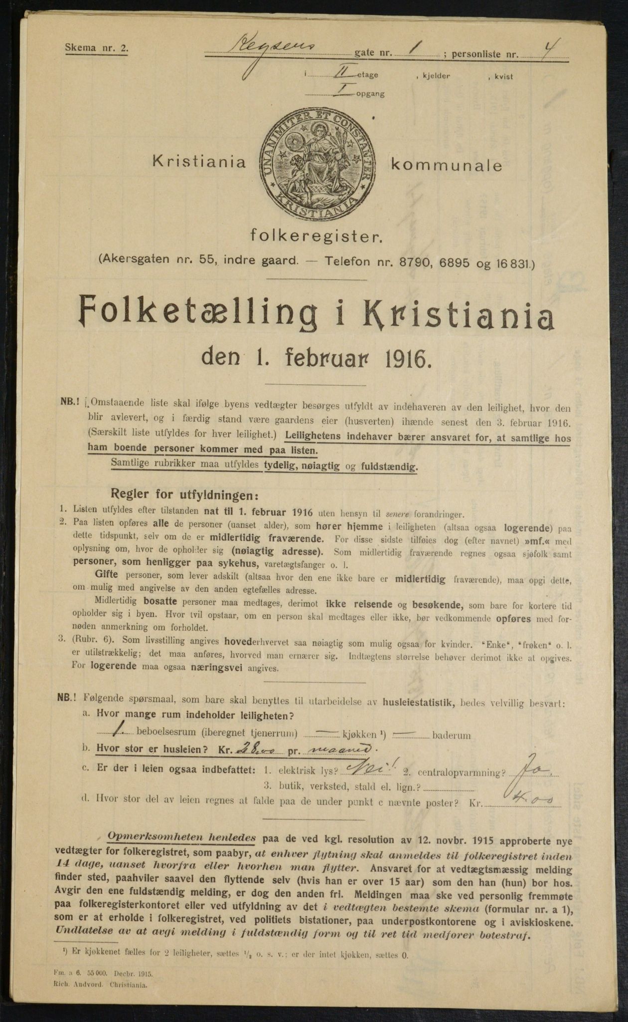 OBA, Municipal Census 1916 for Kristiania, 1916, p. 50236