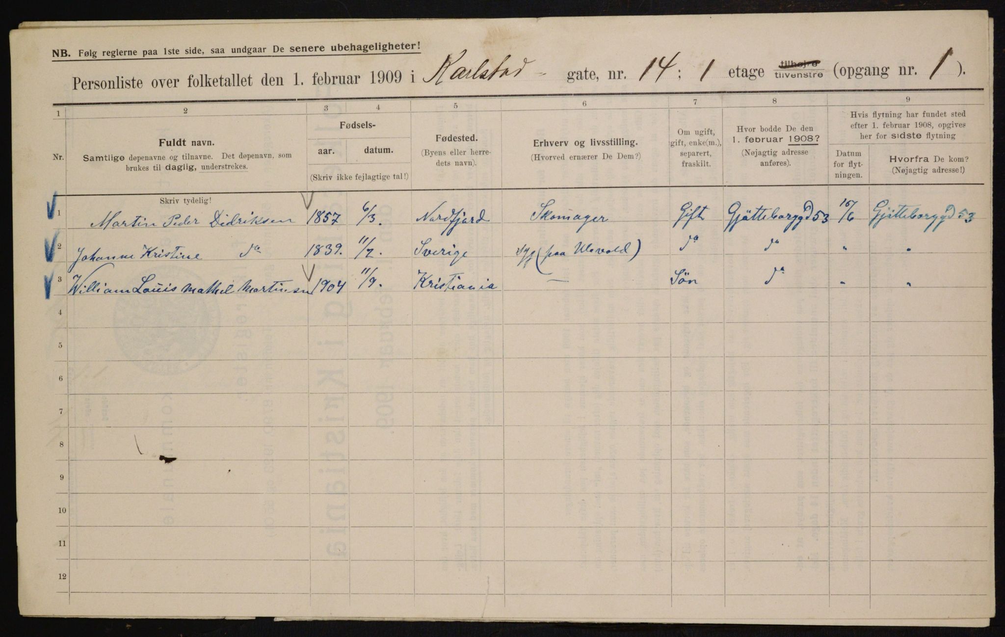 OBA, Municipal Census 1909 for Kristiania, 1909, p. 44845