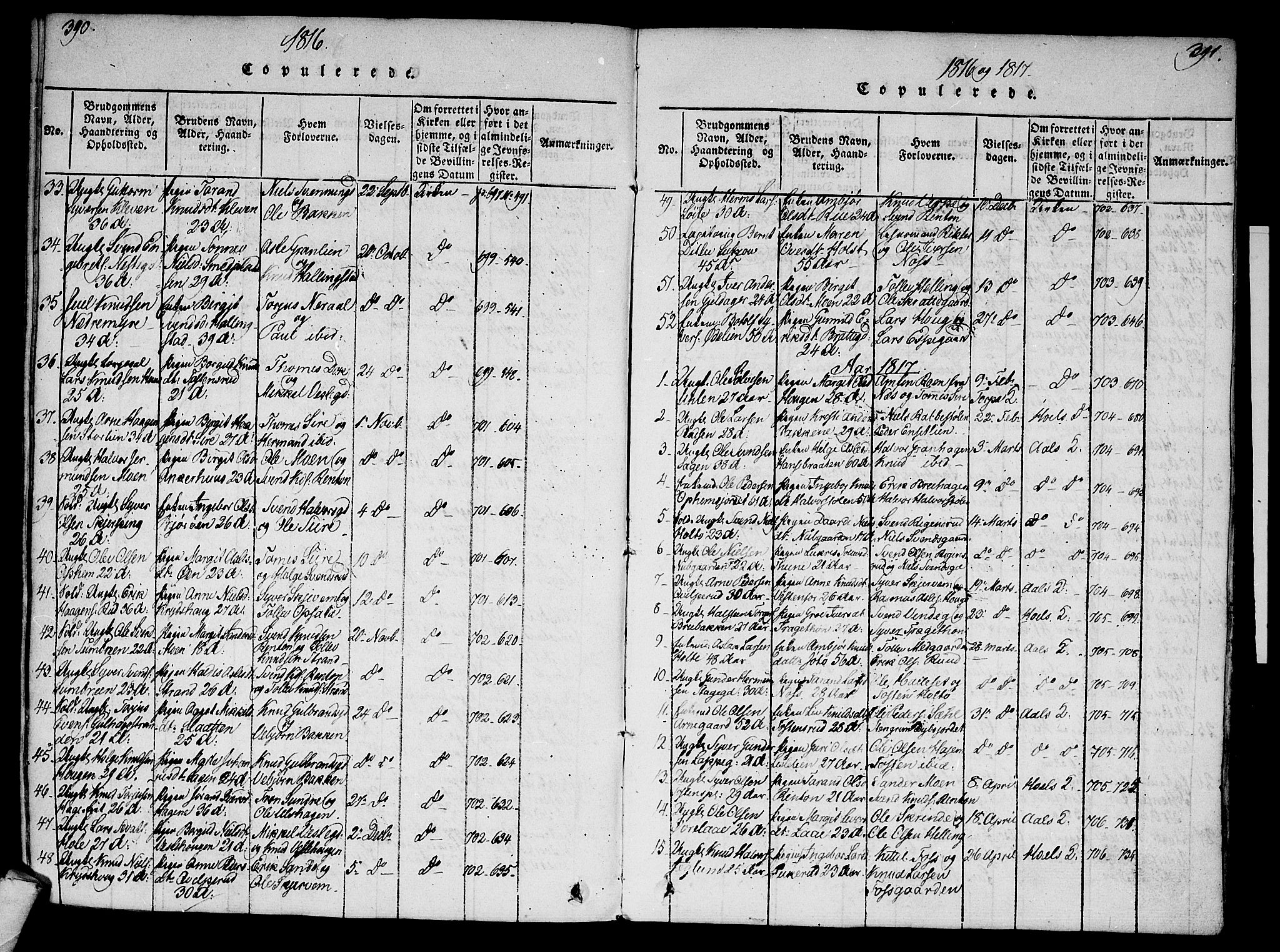 Ål kirkebøker, SAKO/A-249/F/Fa/L0004: Parish register (official) no. I 4, 1815-1825, p. 390-391