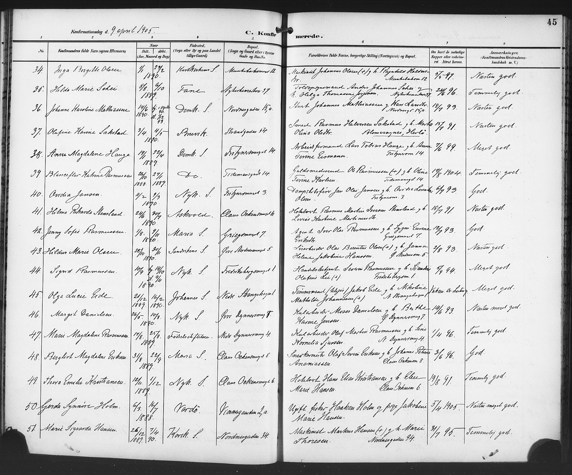 Nykirken Sokneprestembete, SAB/A-77101/H/Haa/L0064: Curate's parish register no. A 1, 1899-1918, p. 45