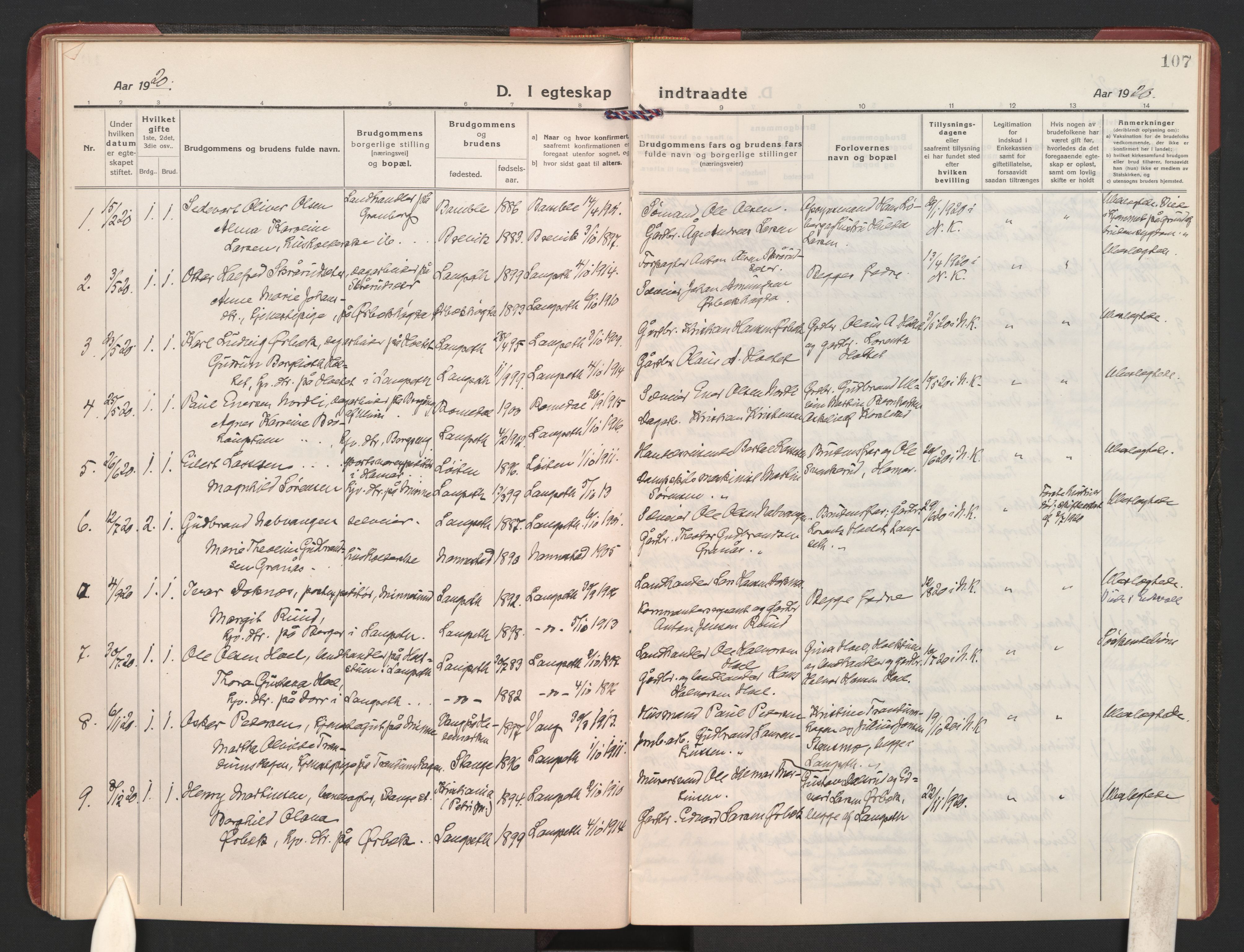 Eidsvoll prestekontor Kirkebøker, AV/SAO-A-10888/F/Fb/L0005: Parish register (official) no. II 5, 1920-1923, p. 107