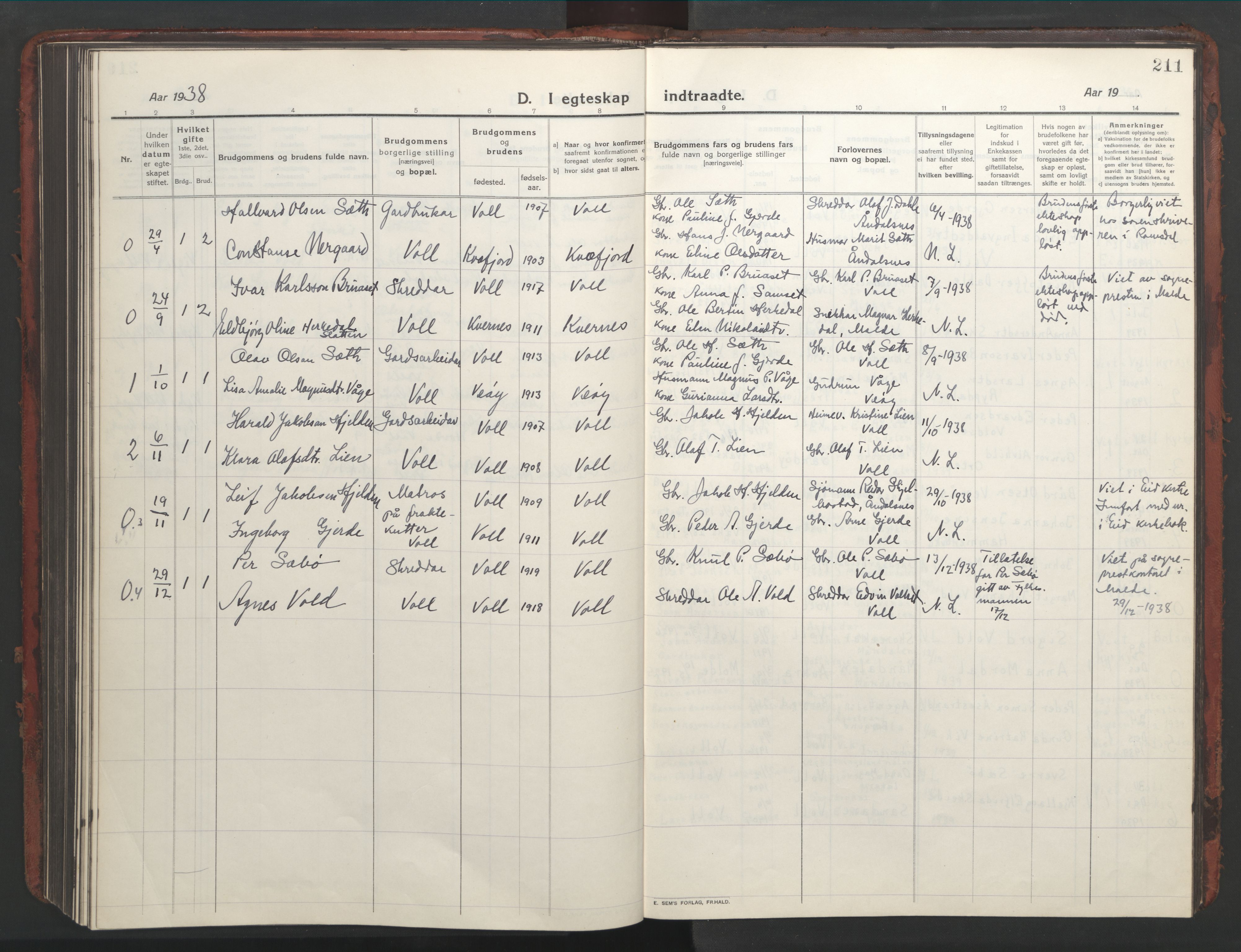 Ministerialprotokoller, klokkerbøker og fødselsregistre - Møre og Romsdal, AV/SAT-A-1454/543/L0565: Parish register (copy) no. 543C03, 1916-1955, p. 211