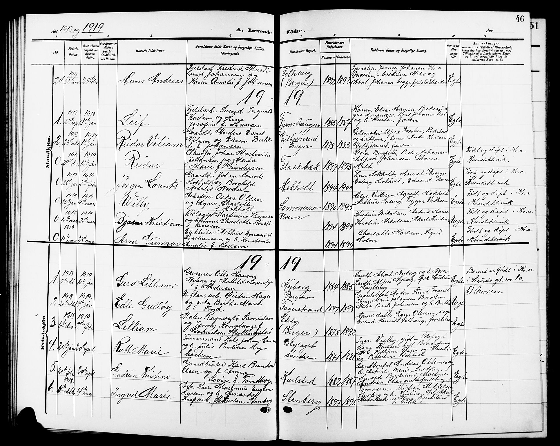 Nesodden prestekontor Kirkebøker, SAO/A-10013/G/Ga/L0002: Parish register (copy) no. I 2, 1905-1924, p. 46