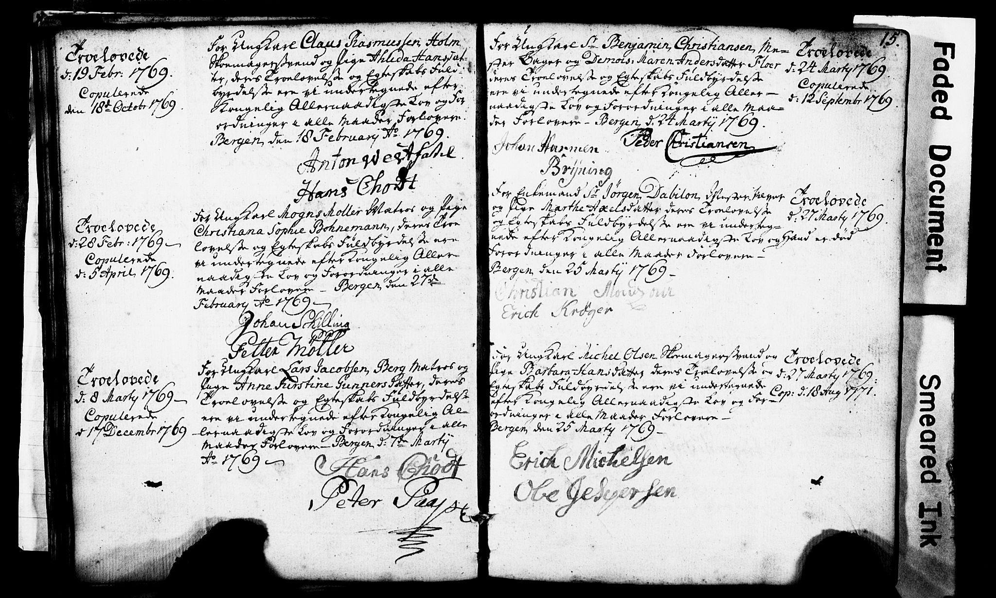 Domkirken sokneprestembete, AV/SAB-A-74801: Best man's statements no. II.5.1, 1767-1792, p. 15