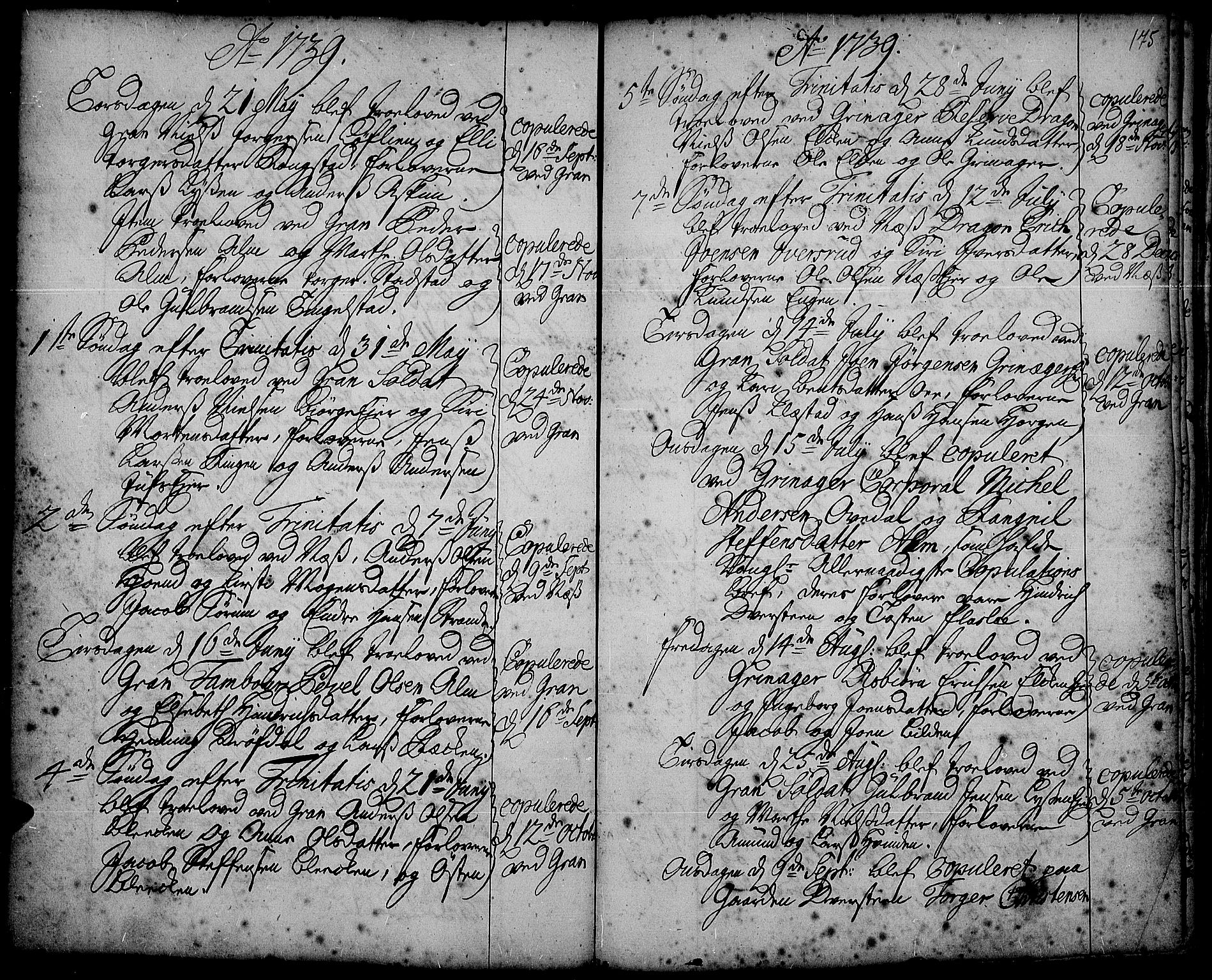 Gran prestekontor, SAH/PREST-112/H/Ha/Haa/L0002: Parish register (official) no. 2, 1732-1744, p. 175