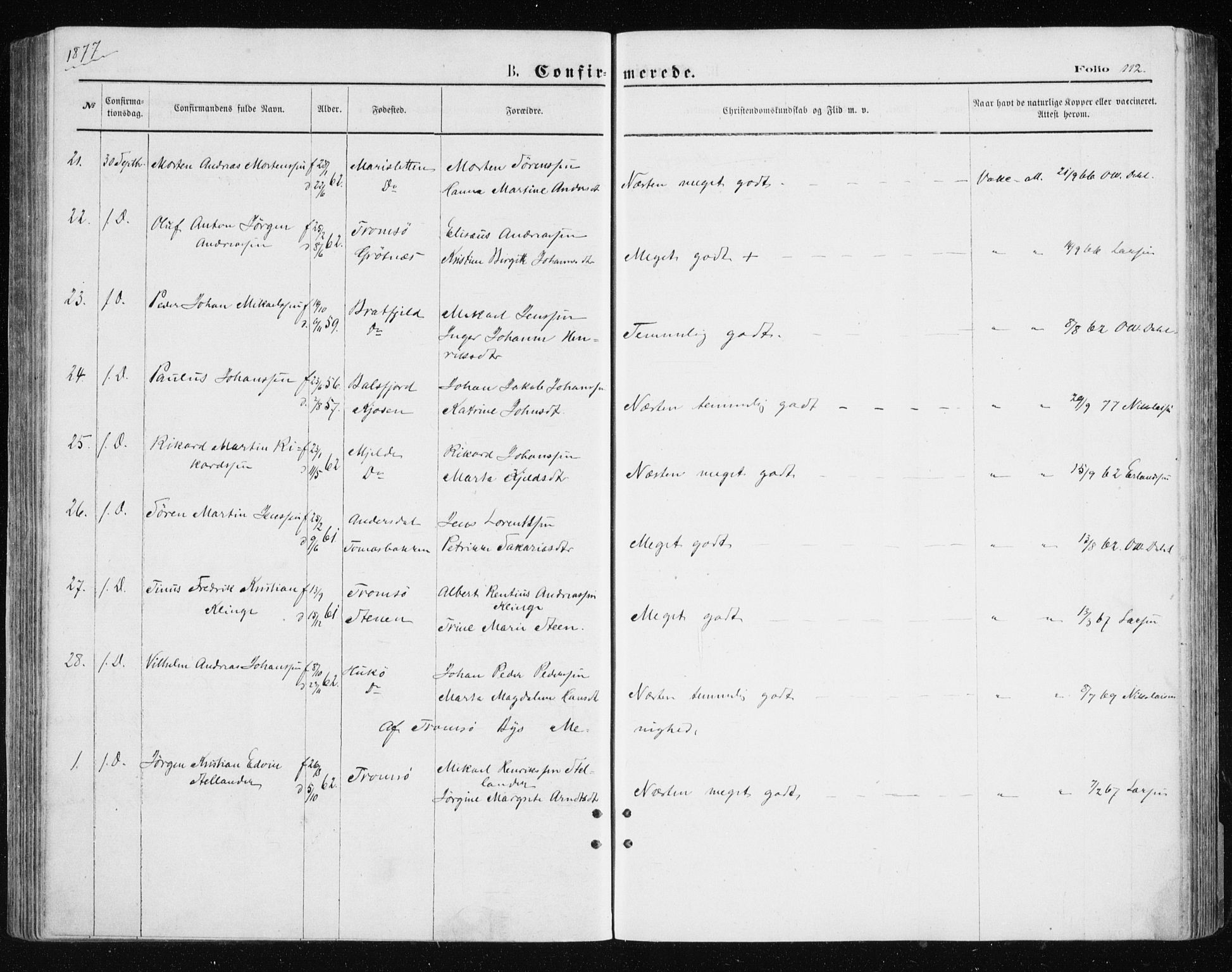 Tromsøysund sokneprestkontor, SATØ/S-1304/G/Ga/L0003kirke: Parish register (official) no. 3, 1875-1880, p. 112