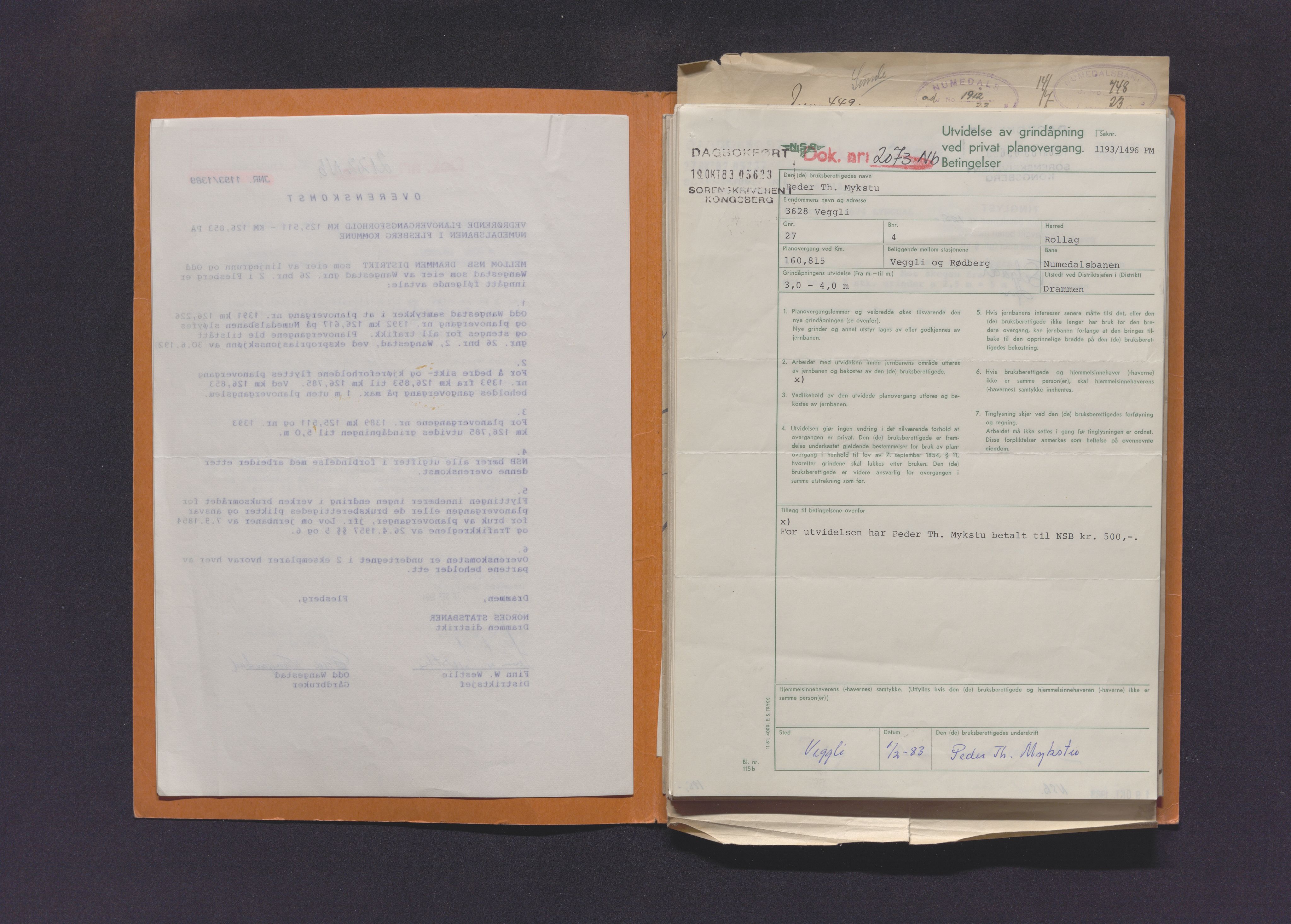 Norges Statsbaner Drammen distrikt (NSB), SAKO/A-30/F/Fe/Fee/L0001: Planoverganger og underganger Drammenbanen, Randsfjordbanen, Numedalsbanen og Sørlandsbanen, 1871-1989, p. 421