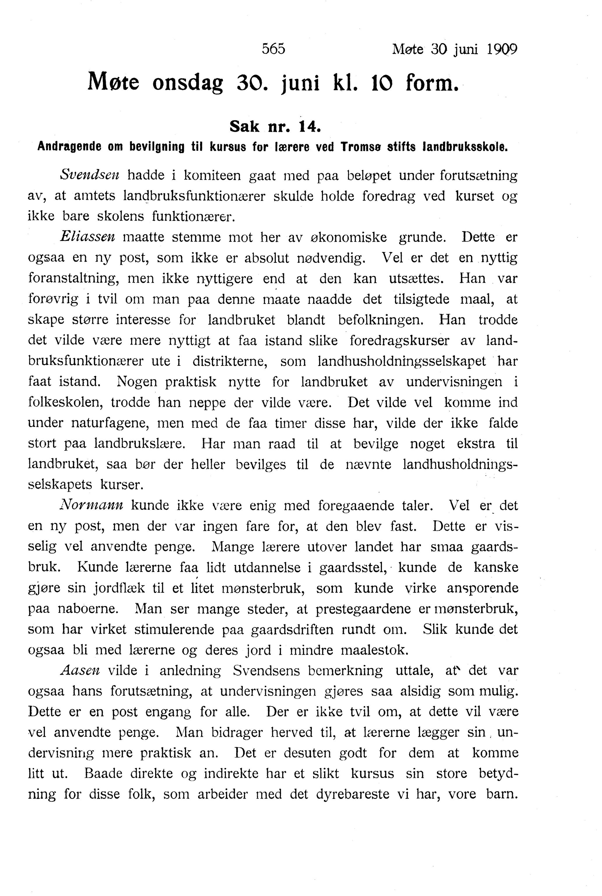 Nordland Fylkeskommune. Fylkestinget, AIN/NFK-17/176/A/Ac/L0032: Fylkestingsforhandlinger 1909, 1909, p. 565