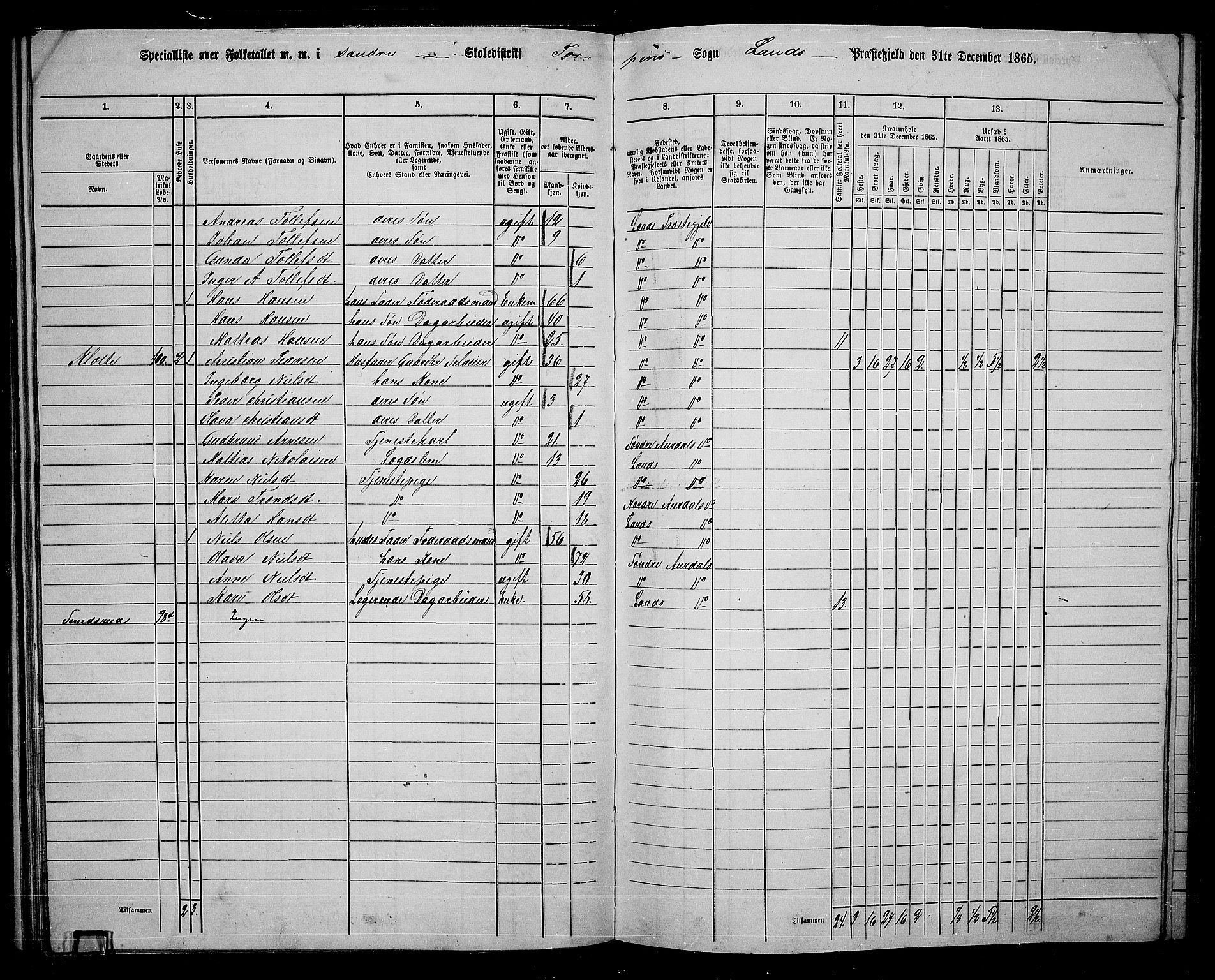 RA, 1865 census for Land, 1865, p. 108