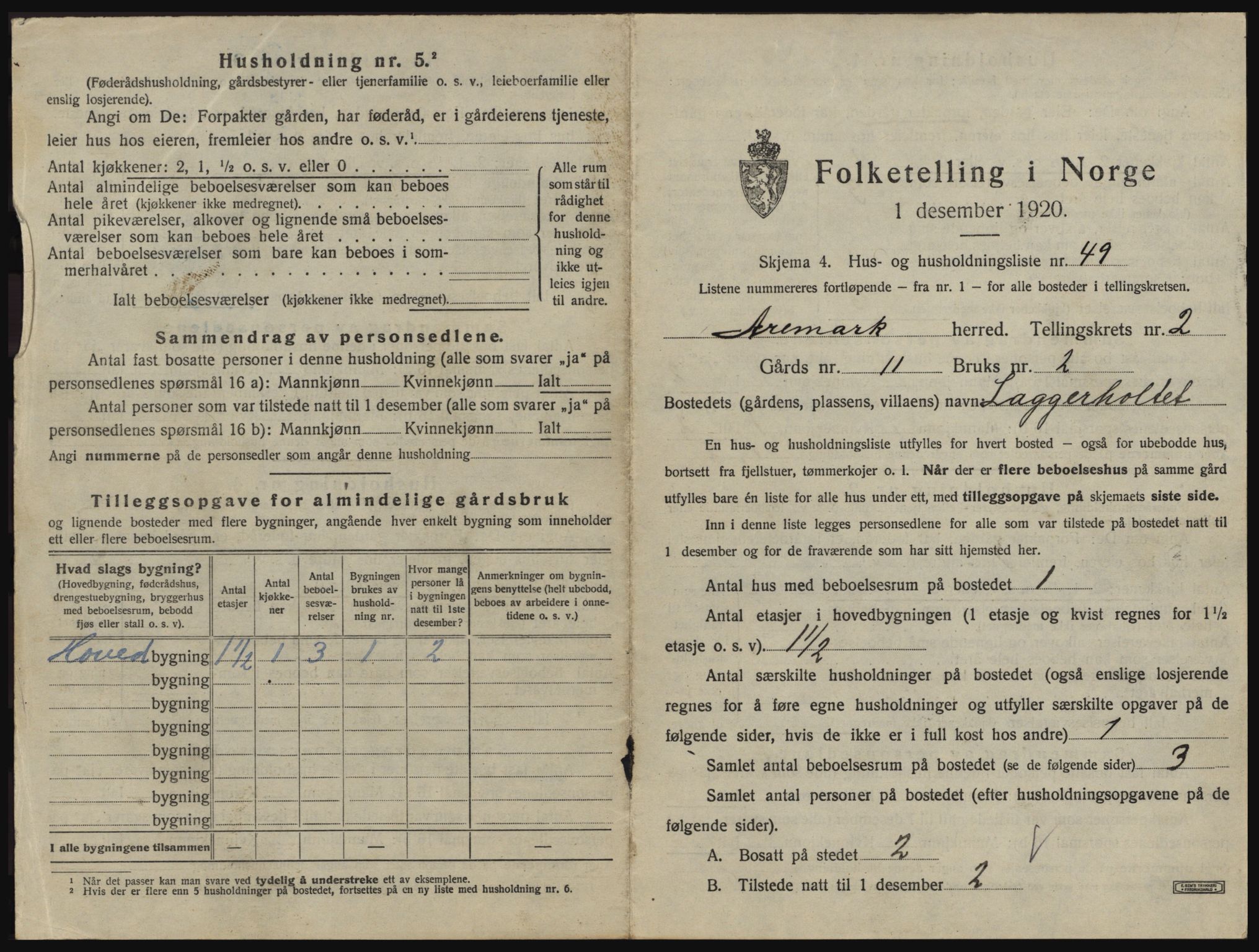 SAO, 1920 census for Aremark, 1920, p. 289