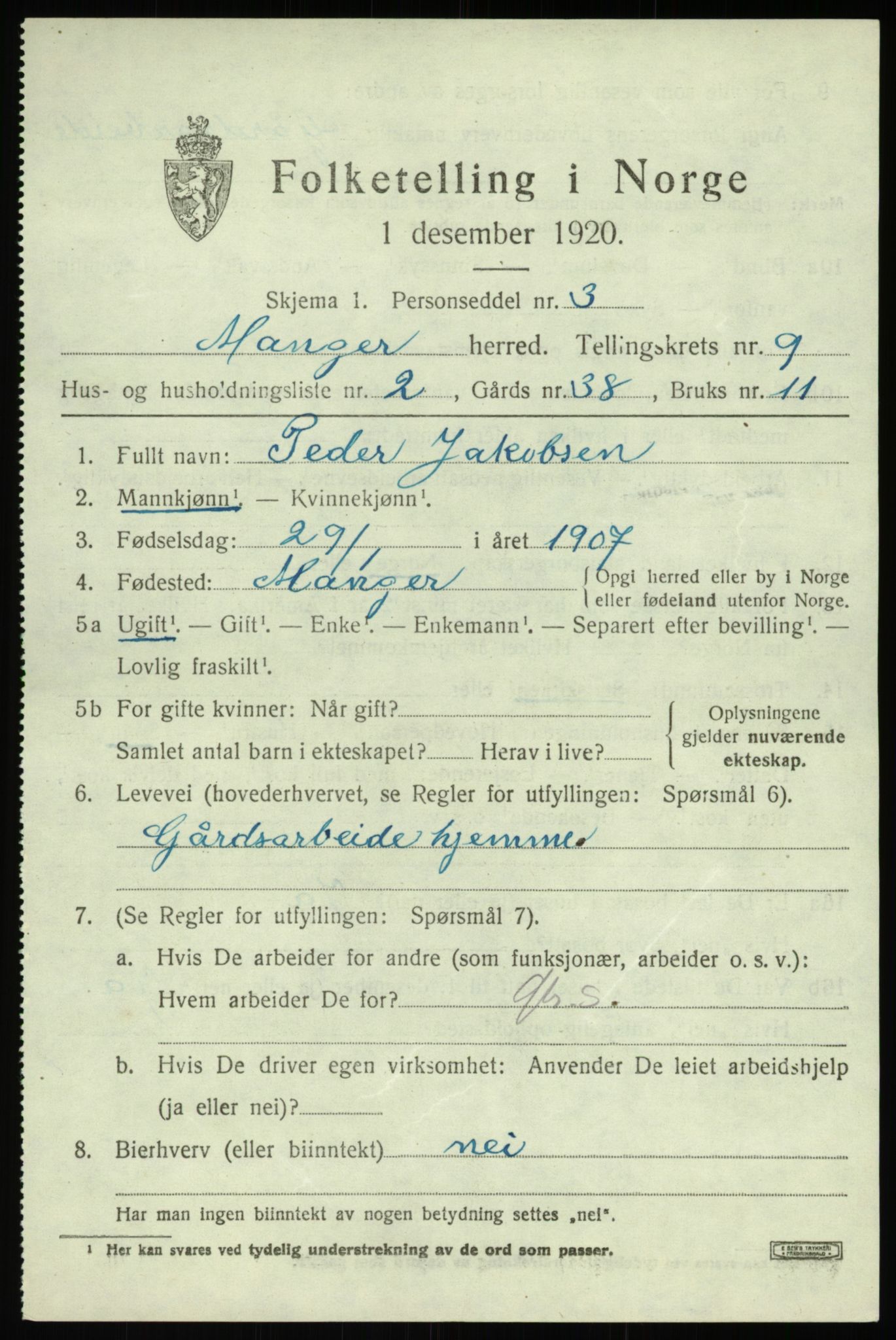 SAB, 1920 census for Manger, 1920, p. 5451