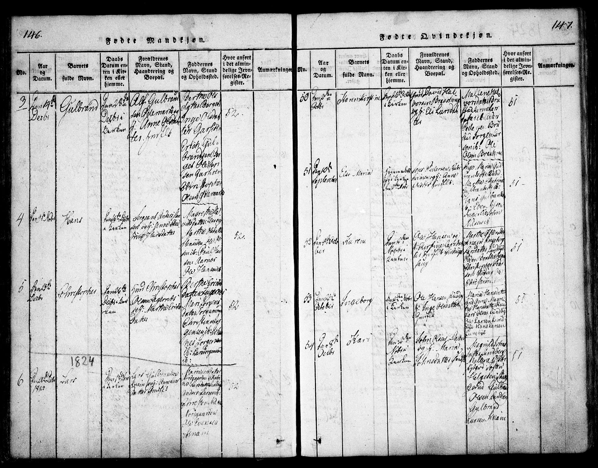 Hurdal prestekontor Kirkebøker, AV/SAO-A-10889/F/Fa/L0003: Parish register (official) no. I 3, 1815-1828, p. 146-147