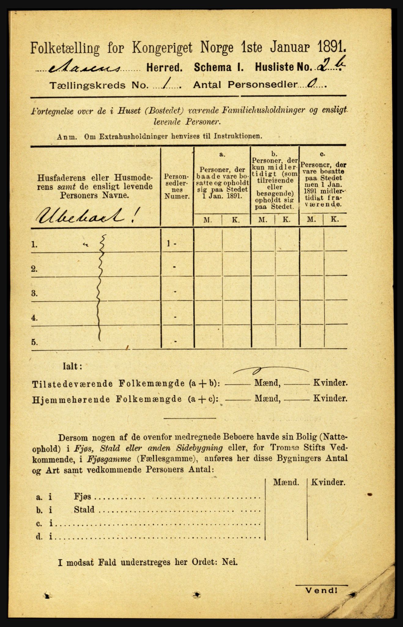 RA, 1891 census for 1716 Åsen, 1891, p. 18