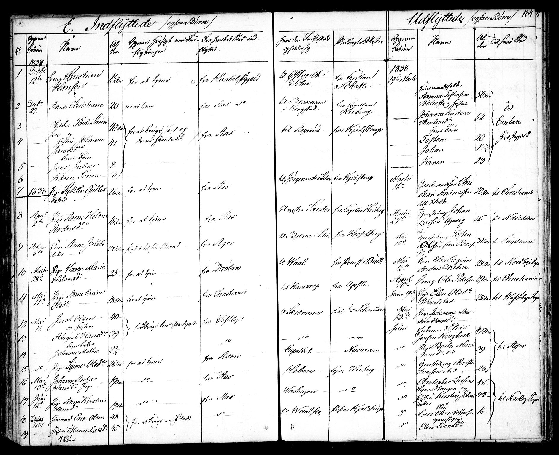 Kråkstad prestekontor Kirkebøker, SAO/A-10125a/F/Fa/L0005: Parish register (official) no. I 5, 1837-1847, p. 184
