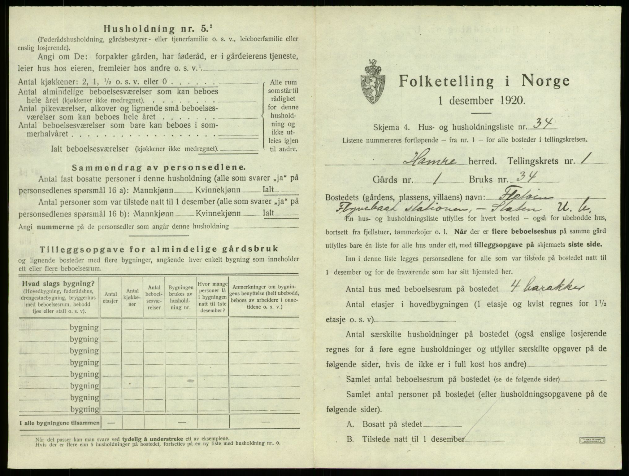 SAB, 1920 census for Hamre, 1920, p. 110