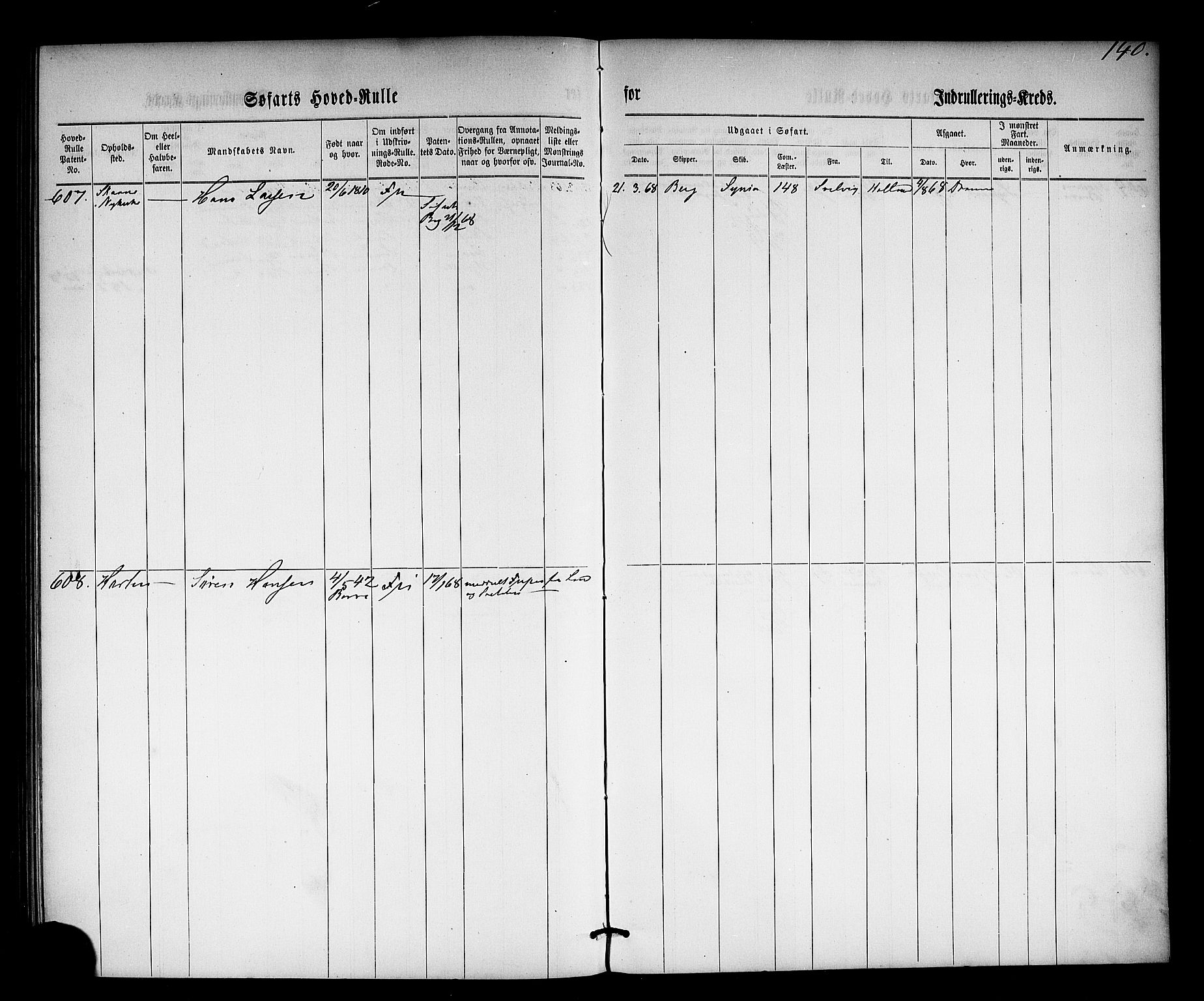 Horten innrulleringskontor, SAKO/A-785/F/Fc/L0002: Hovedrulle, 1861-1868, p. 159