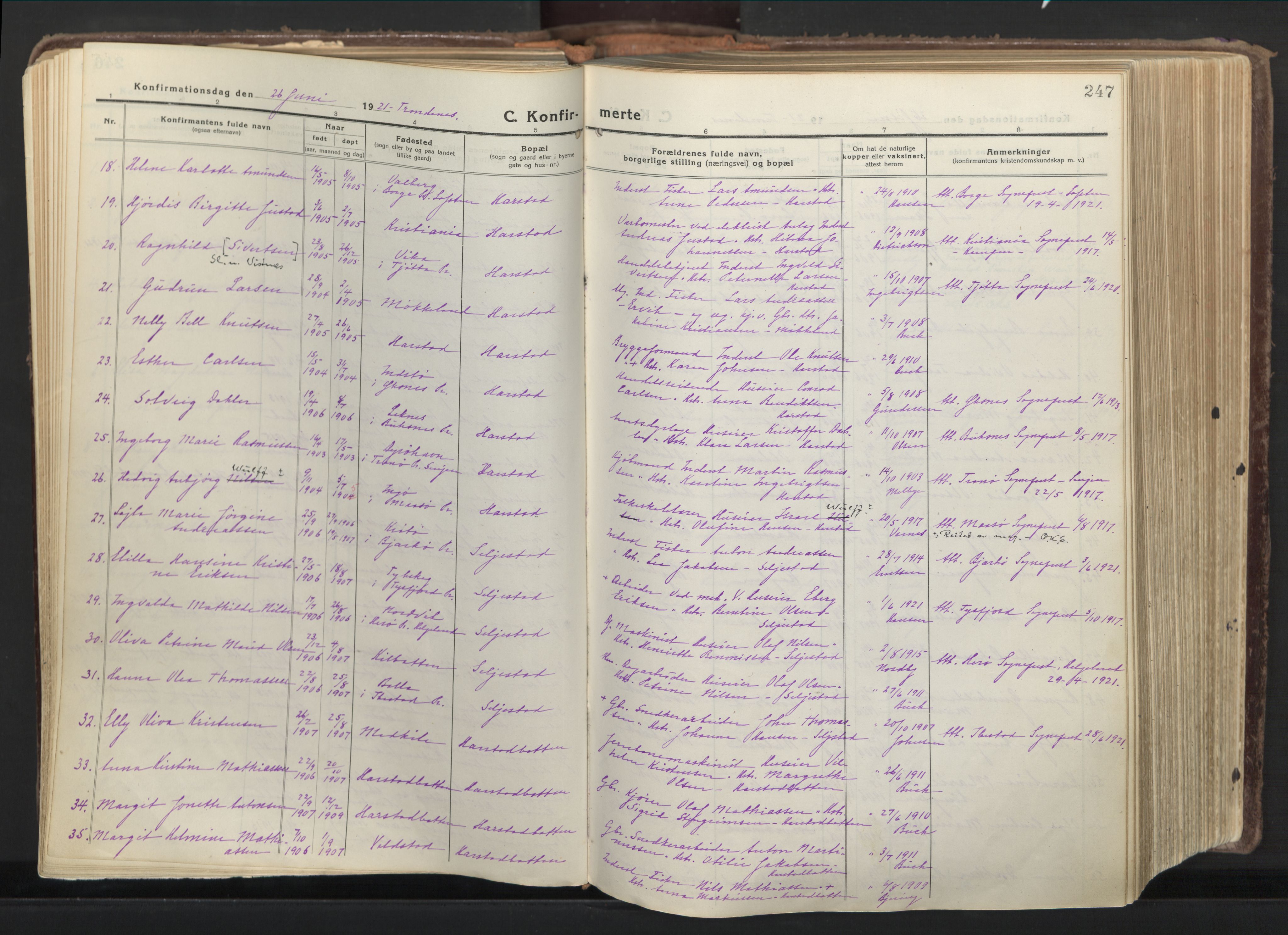 Trondenes sokneprestkontor, AV/SATØ-S-1319/H/Ha/L0019kirke: Parish register (official) no. 19, 1919-1928, p. 247