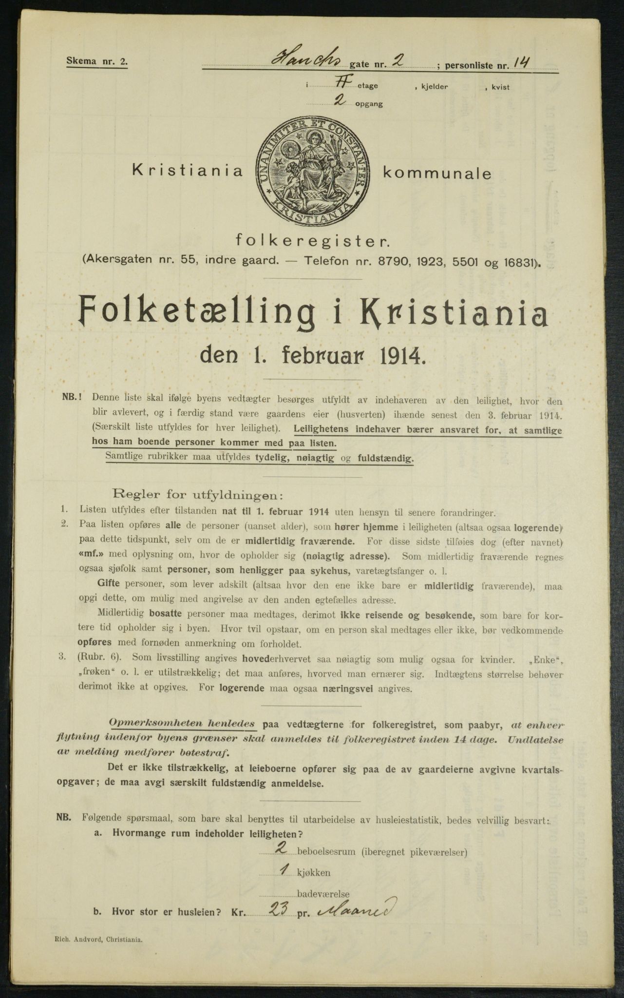 OBA, Municipal Census 1914 for Kristiania, 1914, p. 35115