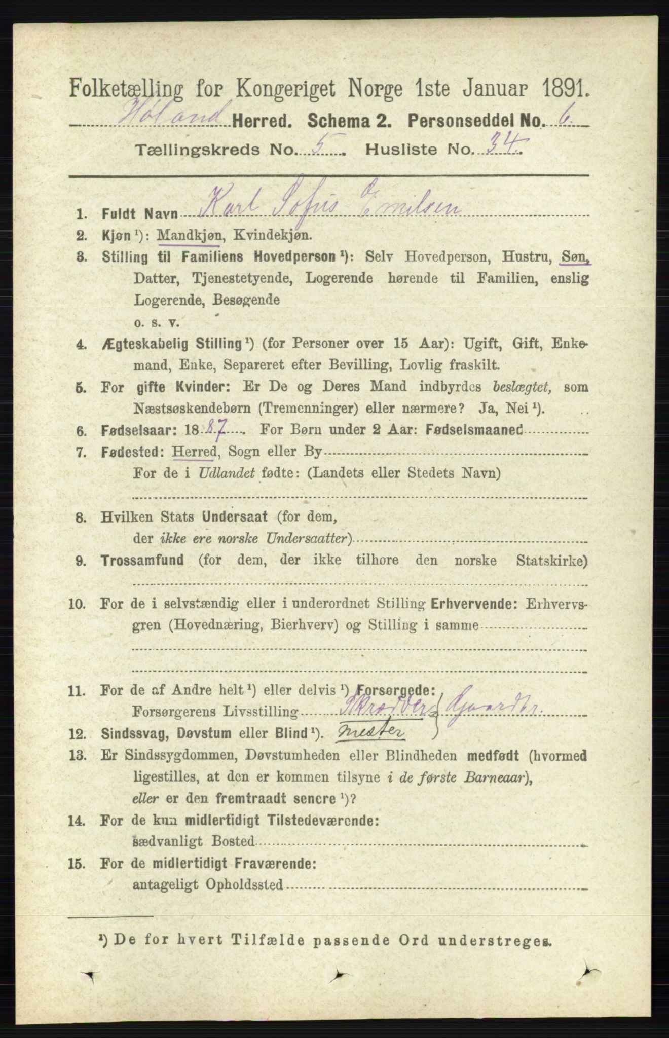RA, 1891 census for 0221 Høland, 1891, p. 3695
