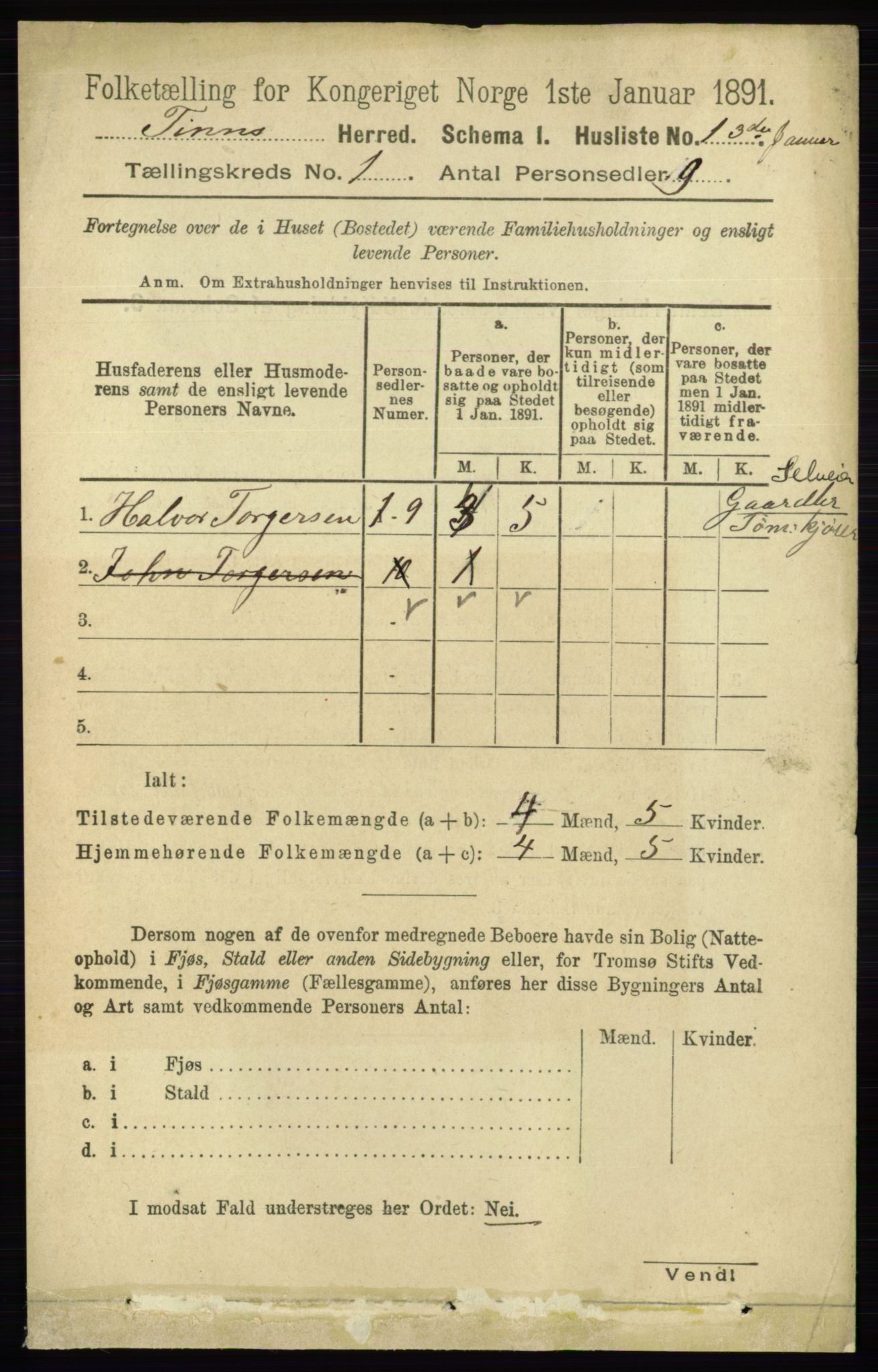 RA, 1891 census for 0826 Tinn, 1891, p. 37