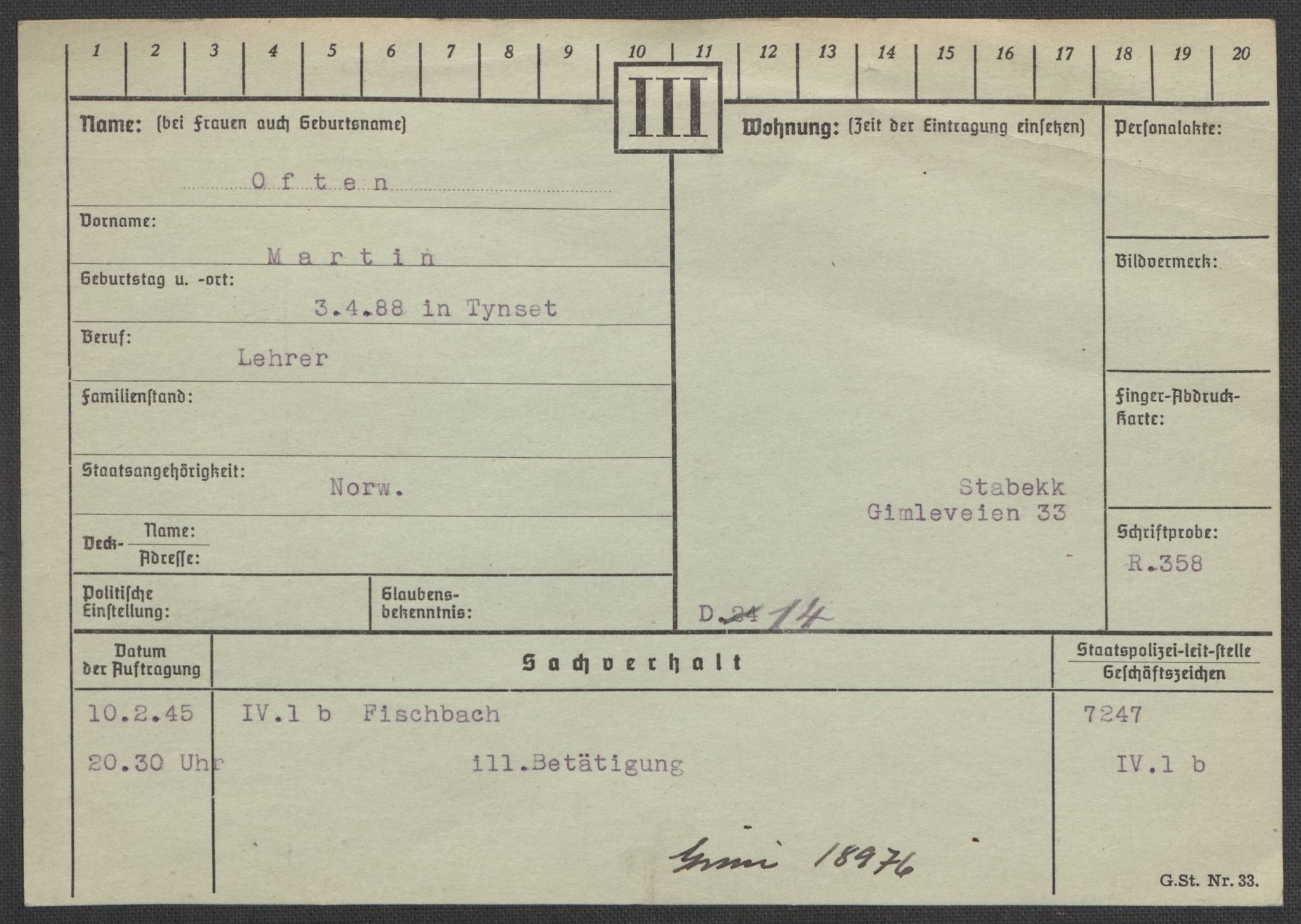 Befehlshaber der Sicherheitspolizei und des SD, AV/RA-RAFA-5969/E/Ea/Eaa/L0008: Register over norske fanger i Møllergata 19: Oelze-Ru, 1940-1945, p. 10