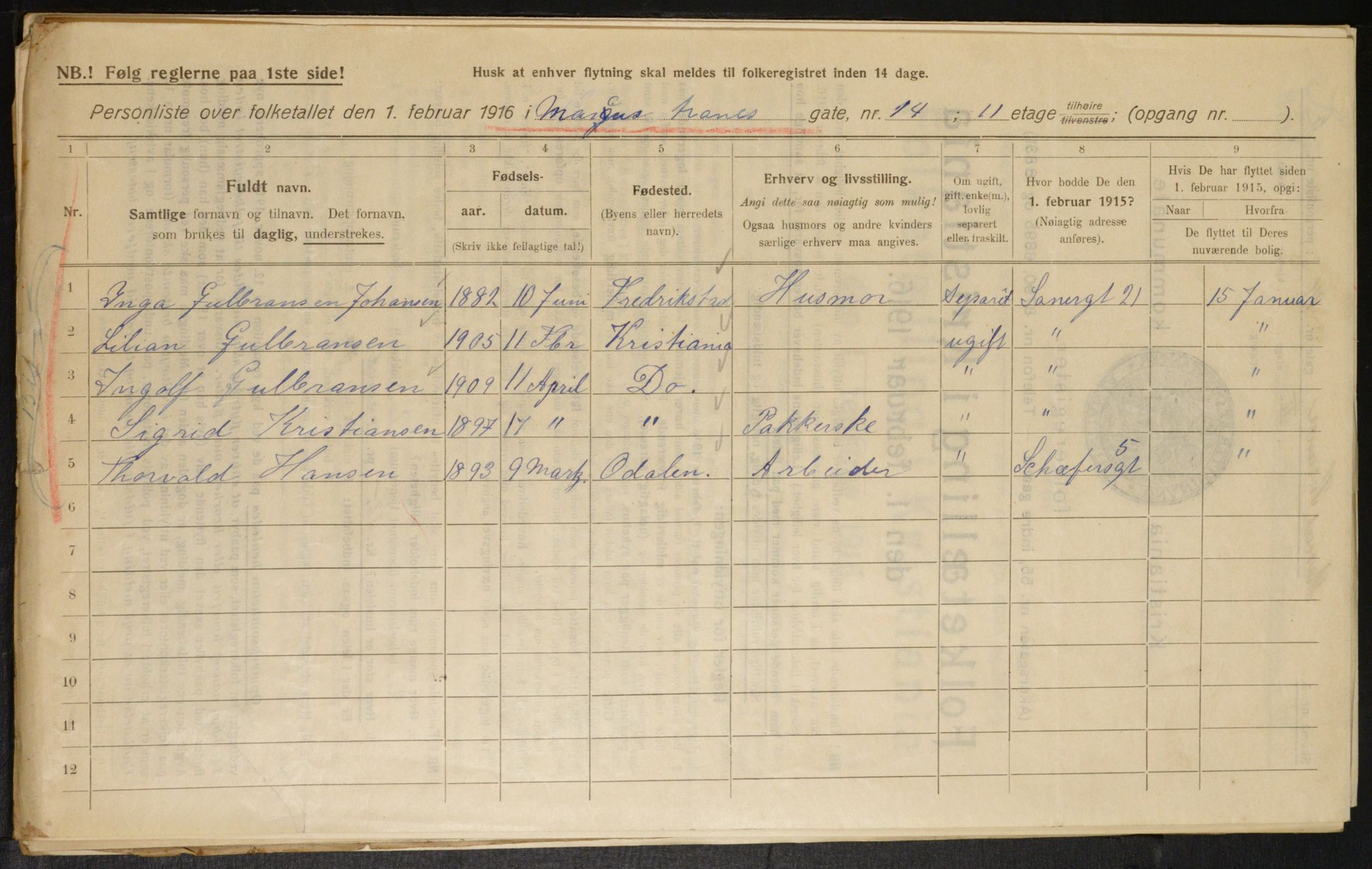 OBA, Municipal Census 1916 for Kristiania, 1916, p. 61778