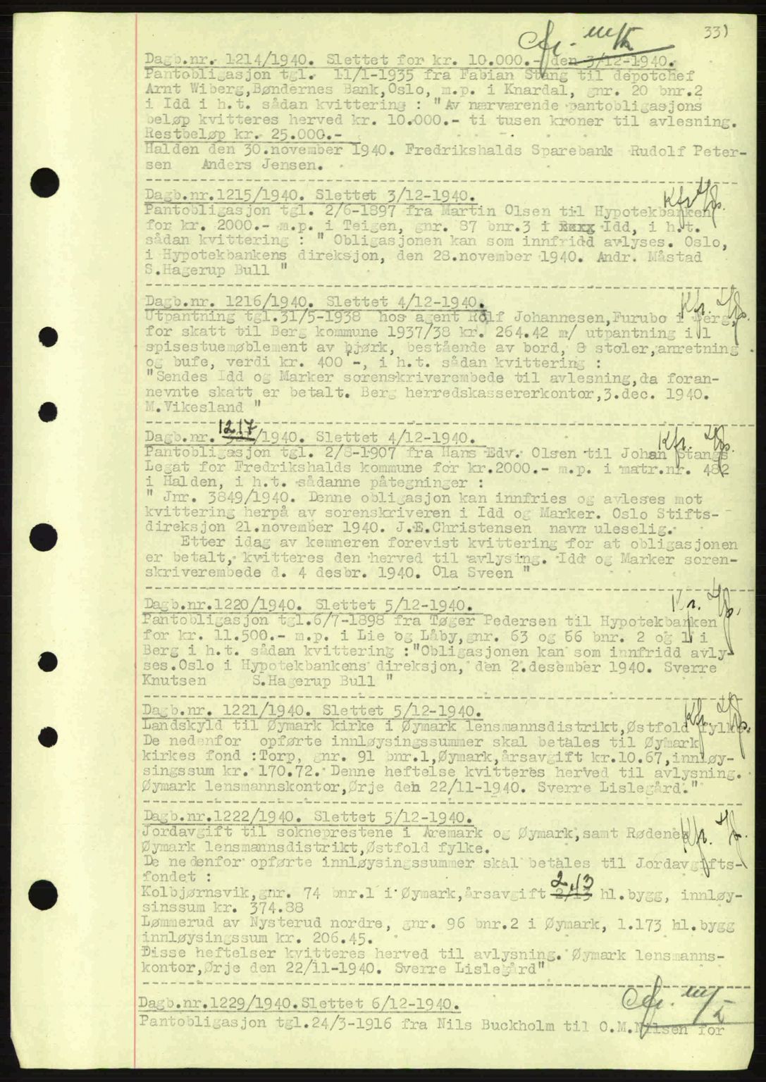 Idd og Marker sorenskriveri, AV/SAO-A-10283/G/Gb/Gbc/L0002: Mortgage book no. B4-9a, 1939-1945, Diary no: : 1214/1940