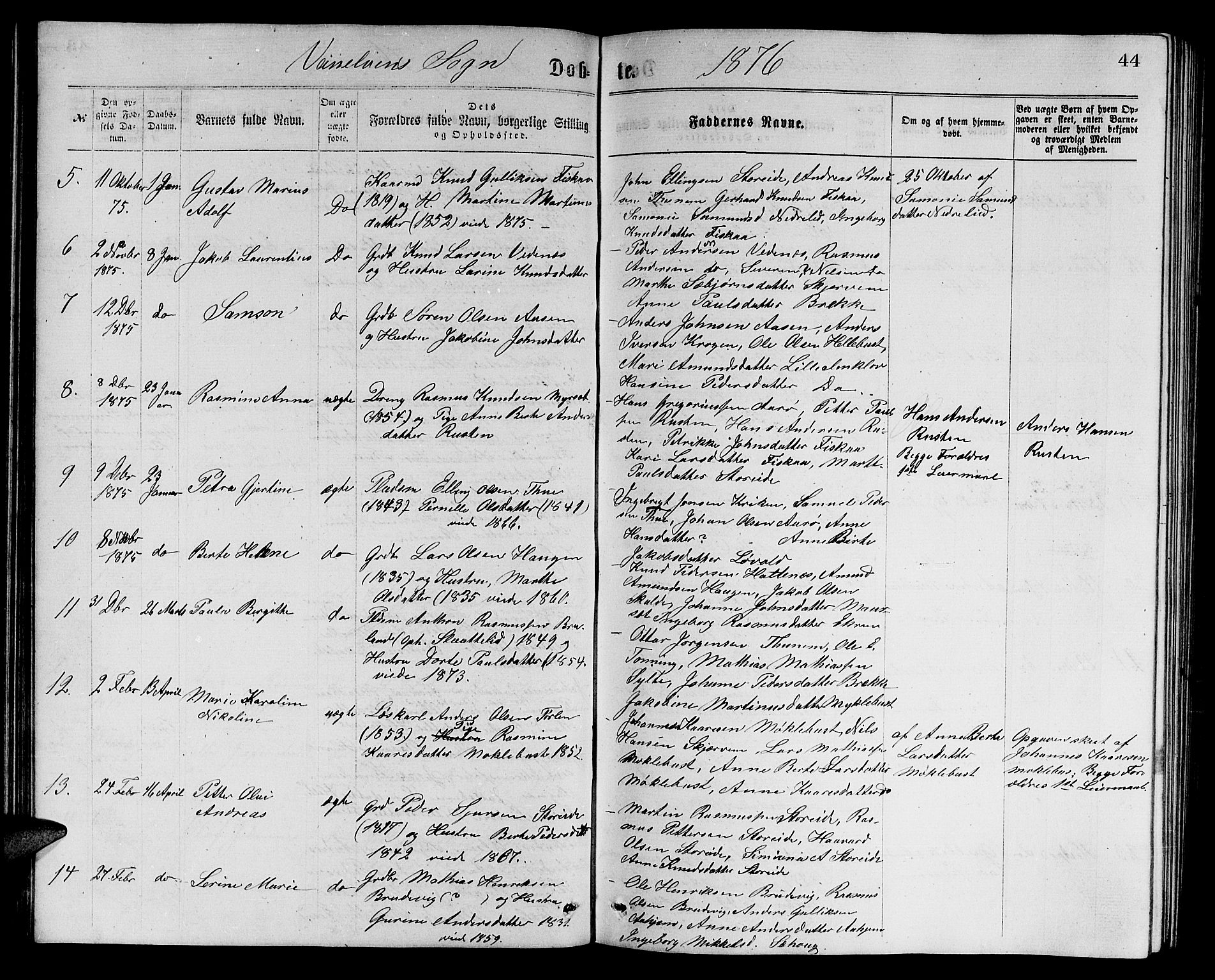 Ministerialprotokoller, klokkerbøker og fødselsregistre - Møre og Romsdal, SAT/A-1454/501/L0016: Parish register (copy) no. 501C02, 1868-1884, p. 44