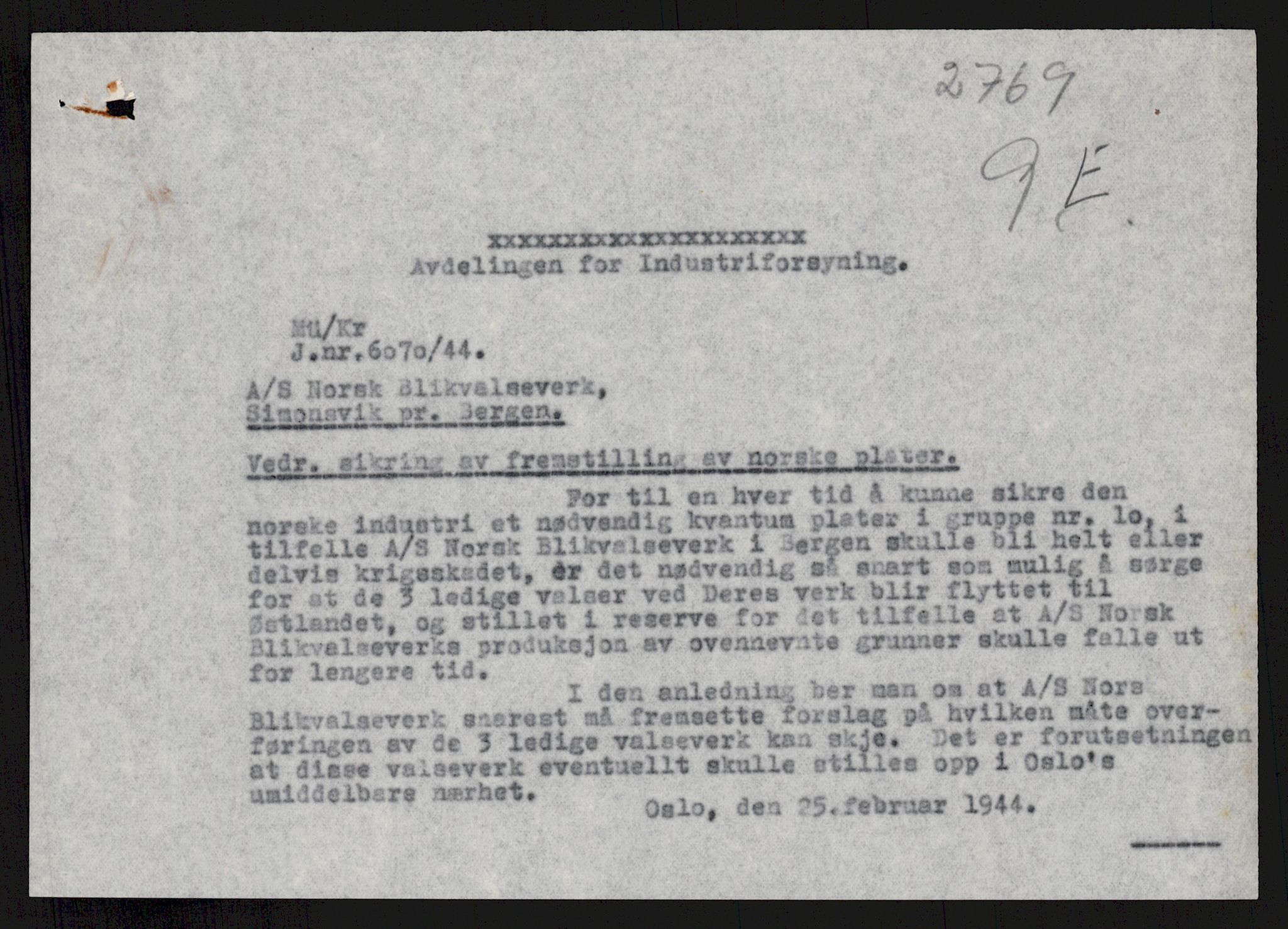 Direktoratet for industriforsyning, Sekretariatet, AV/RA-S-4153/D/Df/L0055: 9. Metallkontoret, 1940-1945, p. 167