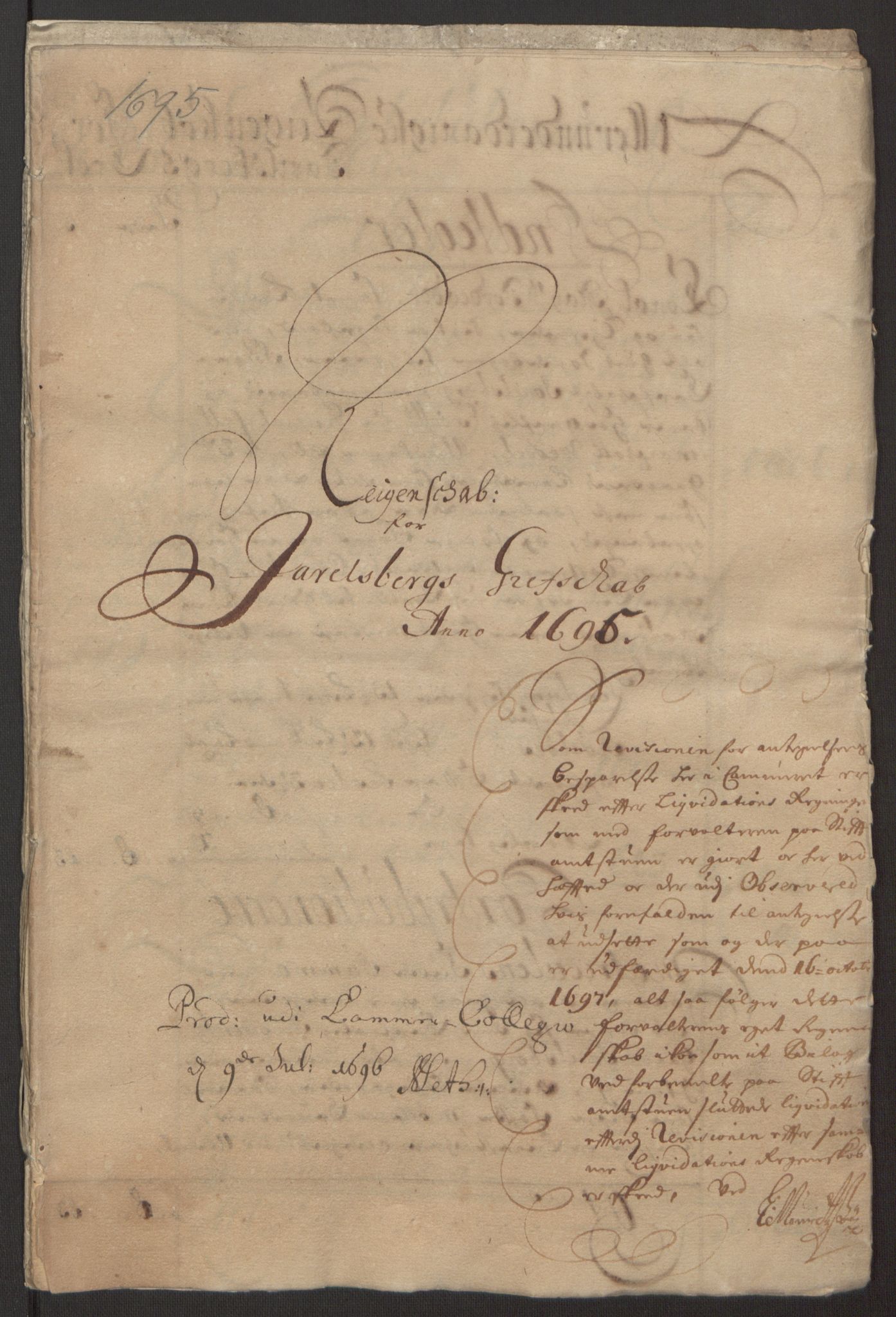 Rentekammeret inntil 1814, Reviderte regnskaper, Fogderegnskap, RA/EA-4092/R32/L1867: Fogderegnskap Jarlsberg grevskap, 1694-1696, p. 131