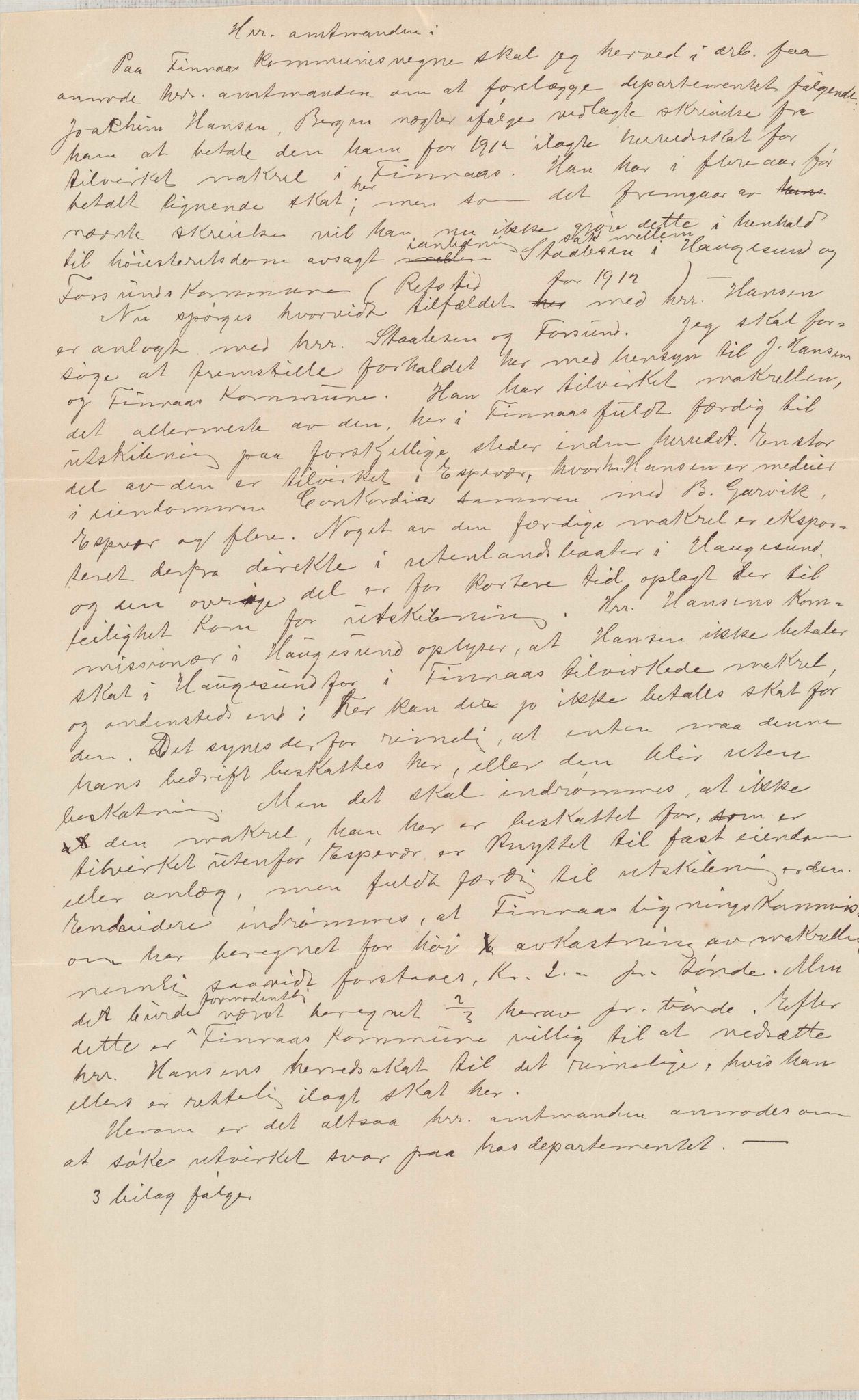 Finnaas kommune. Formannskapet, IKAH/1218a-021/D/Da/L0001/0011: Korrespondanse / saker / Kronologisk ordna korrespondanse , 1908-1912, p. 64