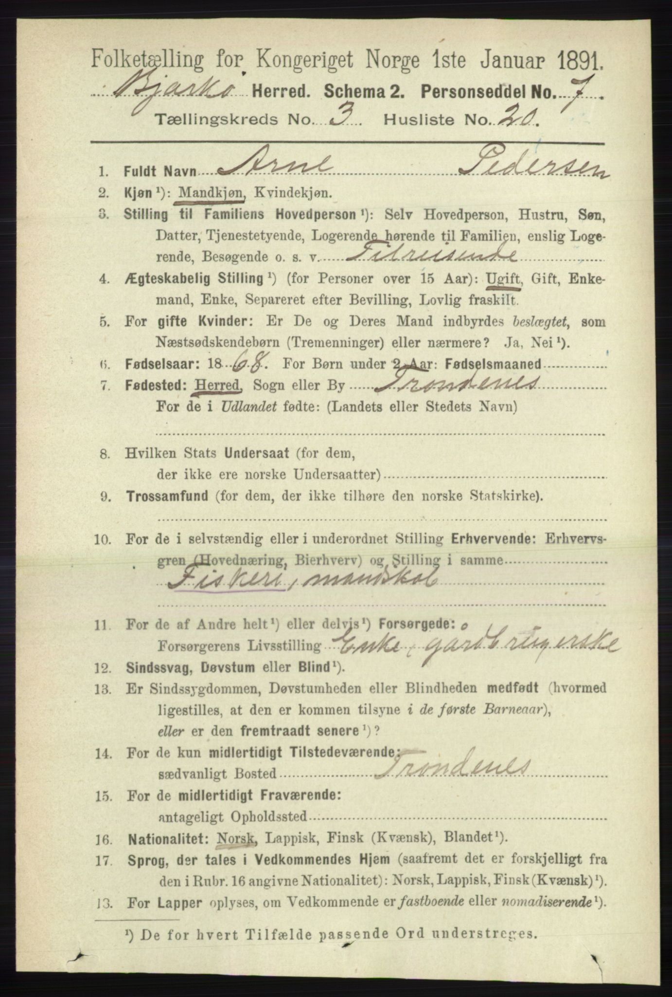 RA, 1891 census for 1915 Bjarkøy, 1891, p. 1672