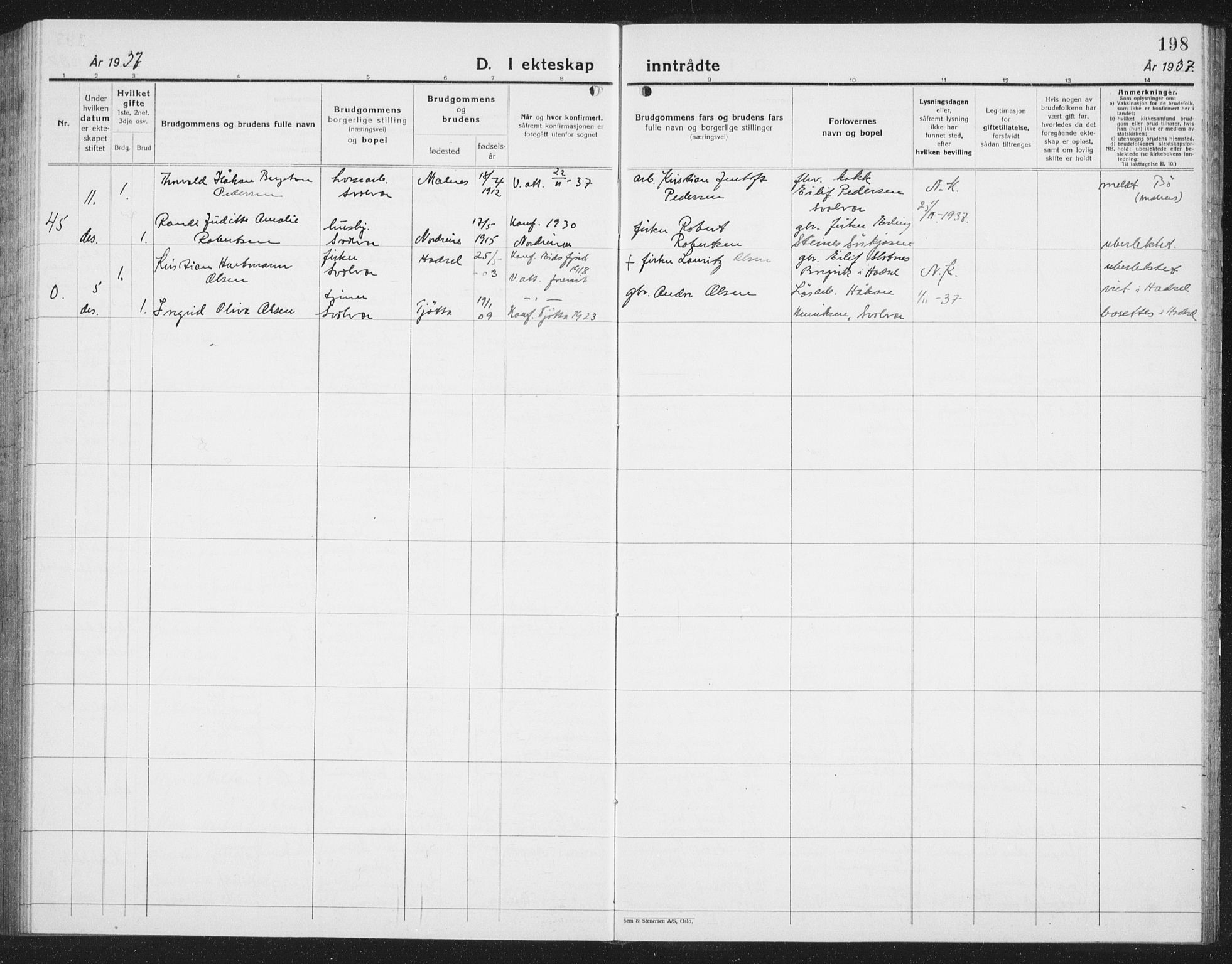 Ministerialprotokoller, klokkerbøker og fødselsregistre - Nordland, SAT/A-1459/877/L1117: Parish register (copy) no. 877C01, 1923-1942, p. 198