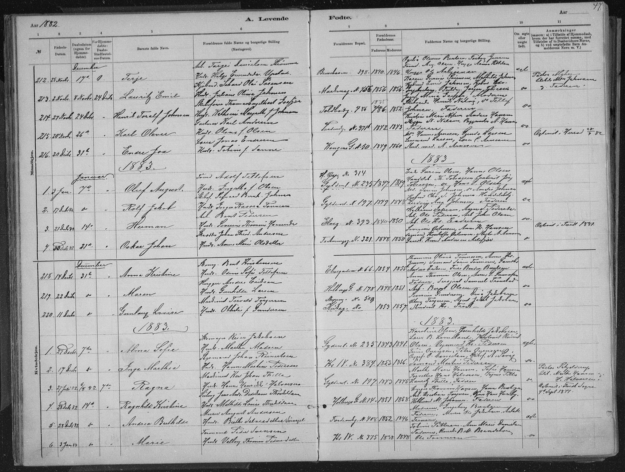 Kristiansand domprosti, SAK/1112-0006/F/Fb/L0014: Parish register (copy) no. B 14, 1881-1896, p. 47