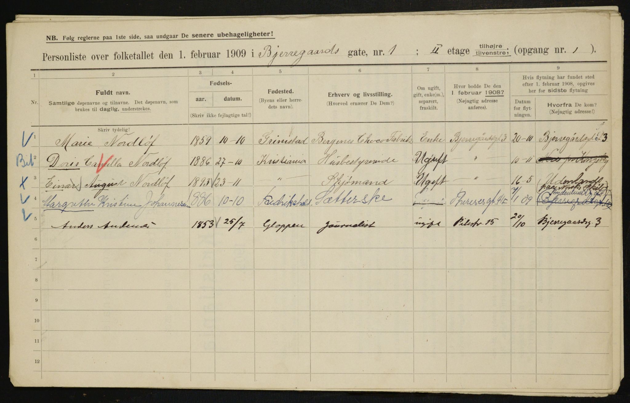 OBA, Municipal Census 1909 for Kristiania, 1909, p. 5095