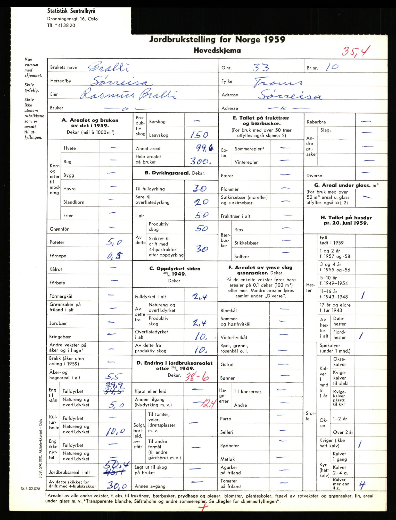 Statistisk sentralbyrå, Næringsøkonomiske emner, Jordbruk, skogbruk, jakt, fiske og fangst, AV/RA-S-2234/G/Gd/L0656: Troms: 1924 Målselv (kl. 0-3) og 1925 Sørreisa, 1959, p. 1165