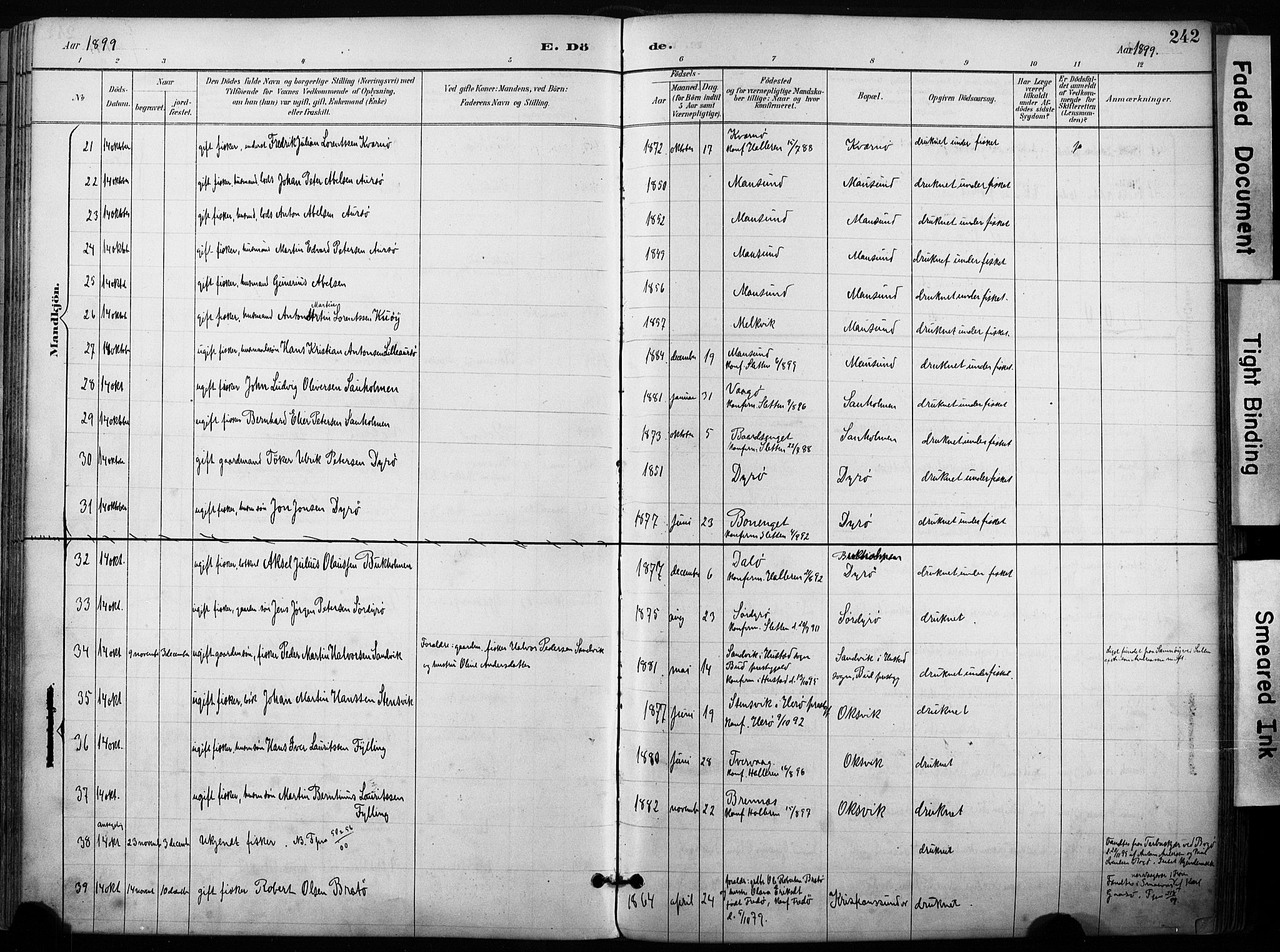 Ministerialprotokoller, klokkerbøker og fødselsregistre - Sør-Trøndelag, AV/SAT-A-1456/640/L0579: Parish register (official) no. 640A04, 1889-1902, p. 242