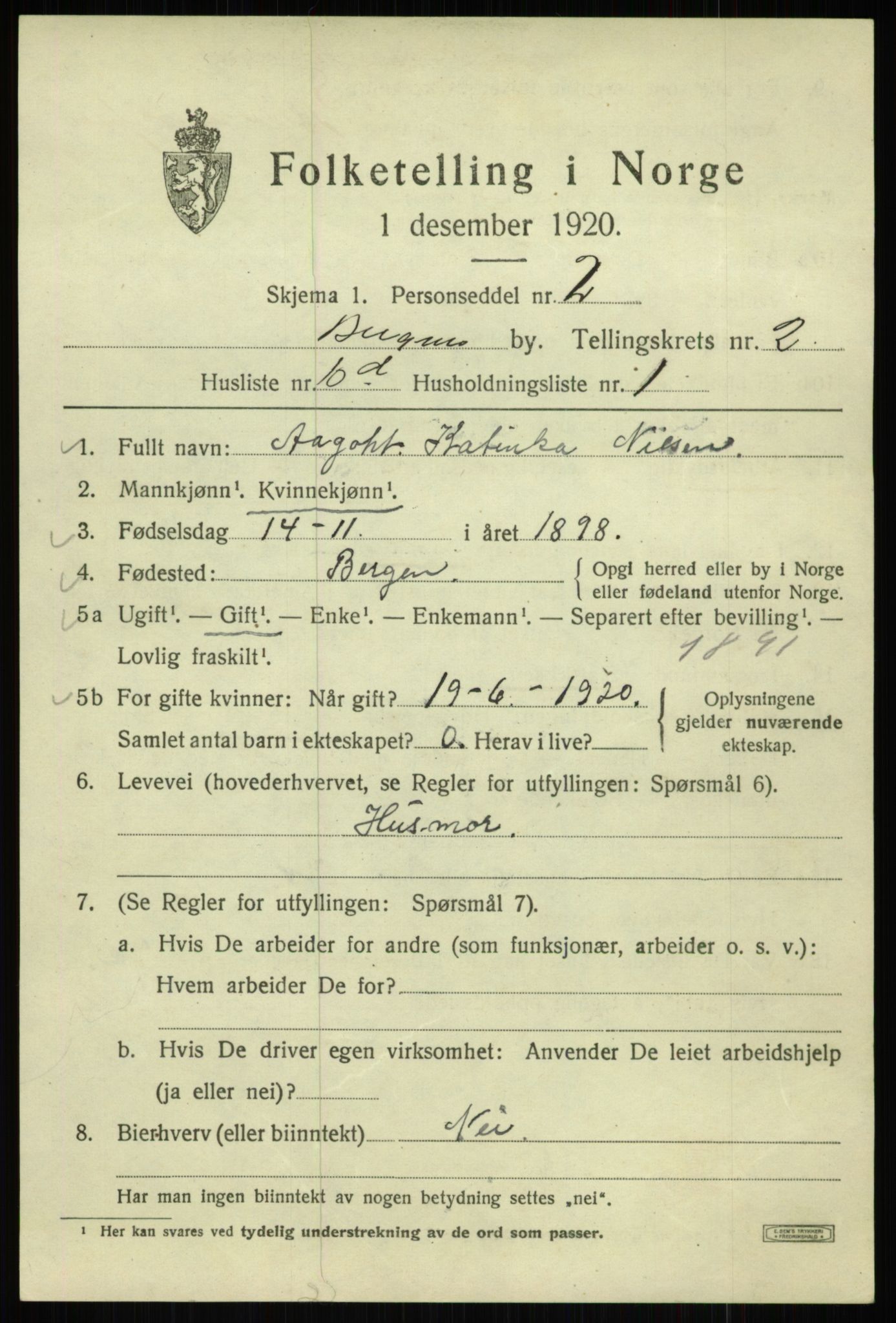 SAB, 1920 census for Bergen, 1920, p. 60263